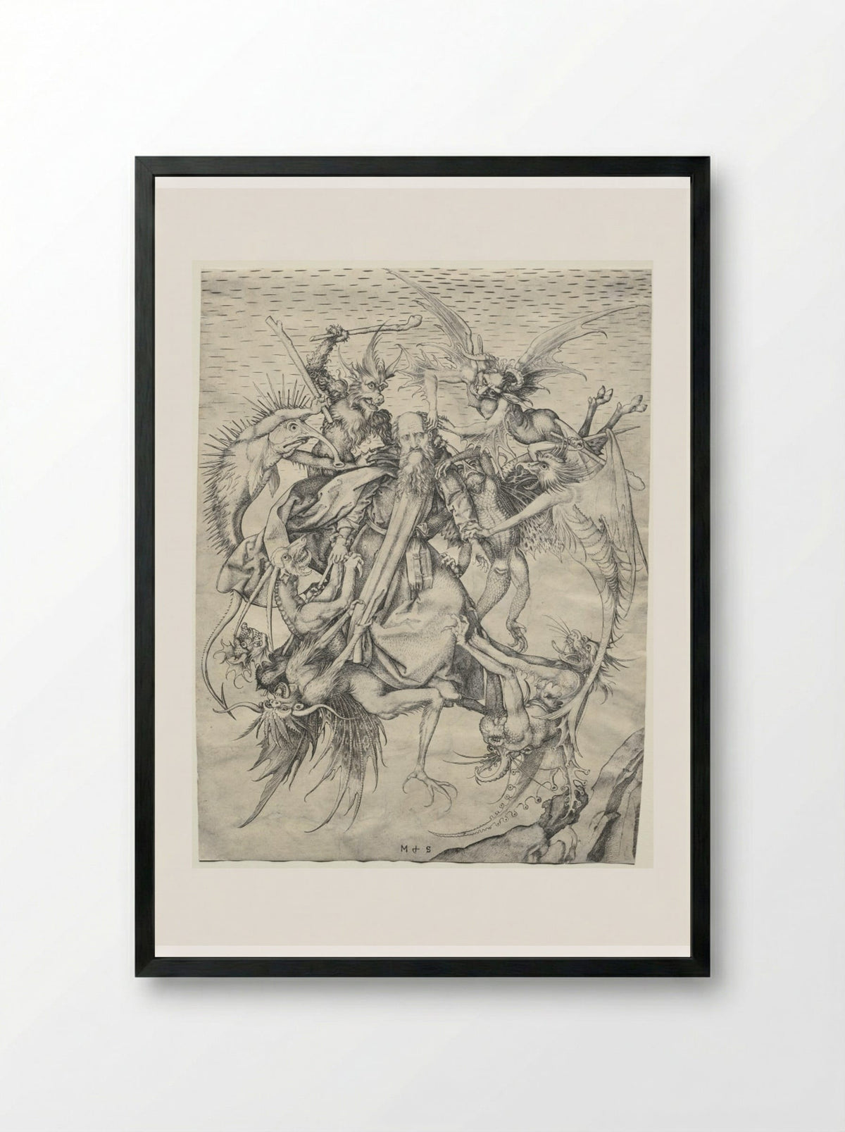 The Temptation of St. Anthony - Martin Schongauer - Framed Print Black