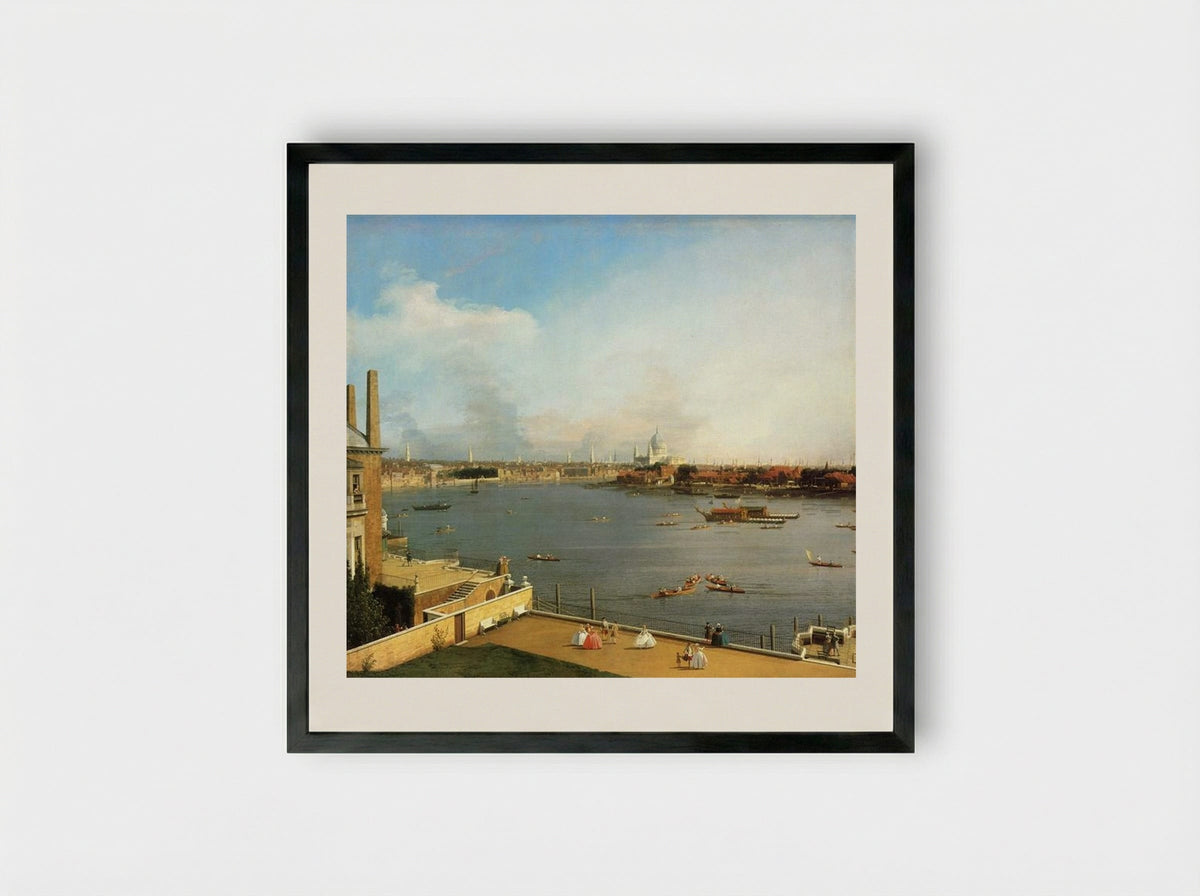 The Thames and the City of London from Richmond House - Canaletto - Framed Print Black