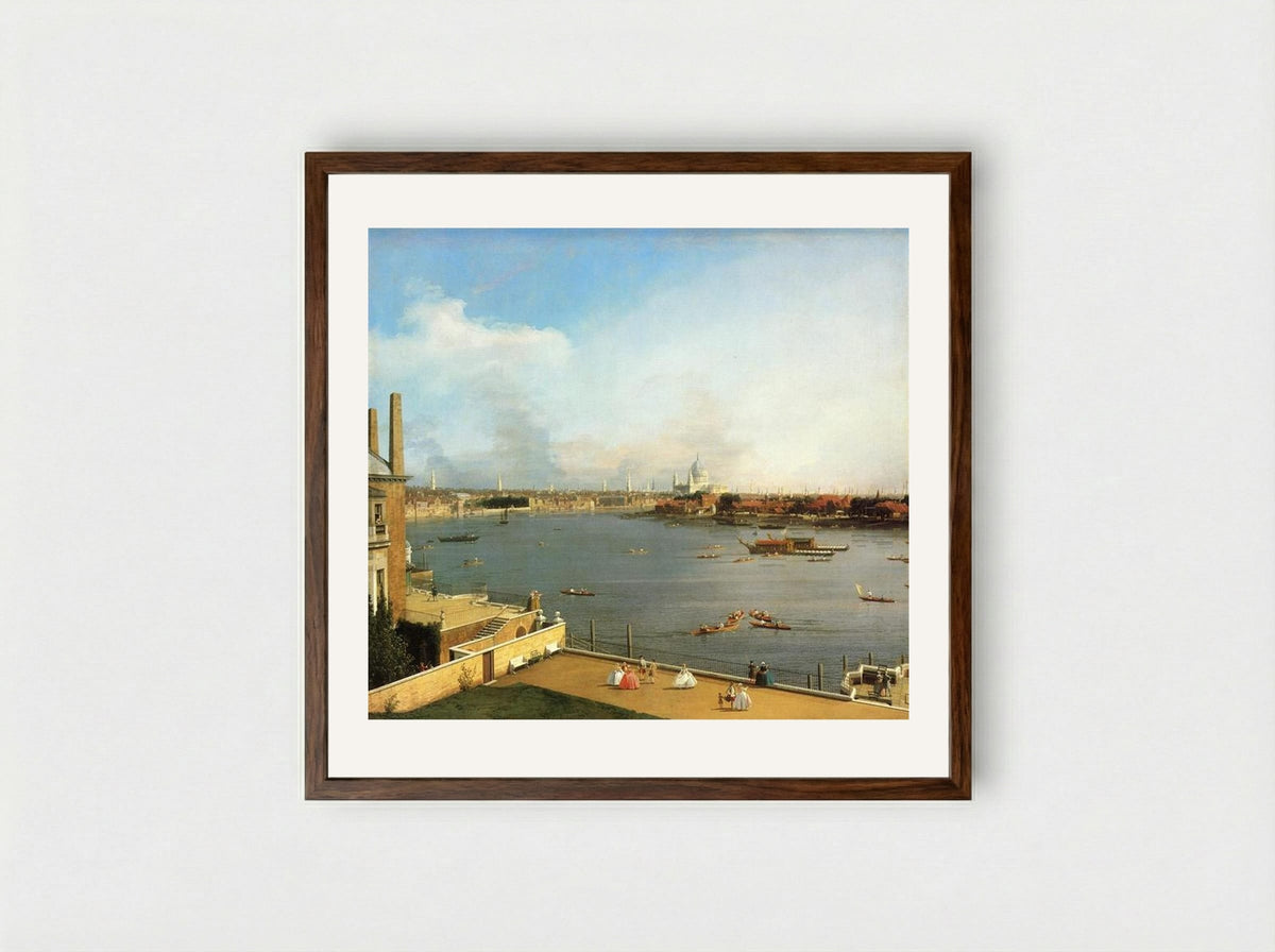 The Thames and the City of London from Richmond House - Canaletto - Framed Print Dark Wood