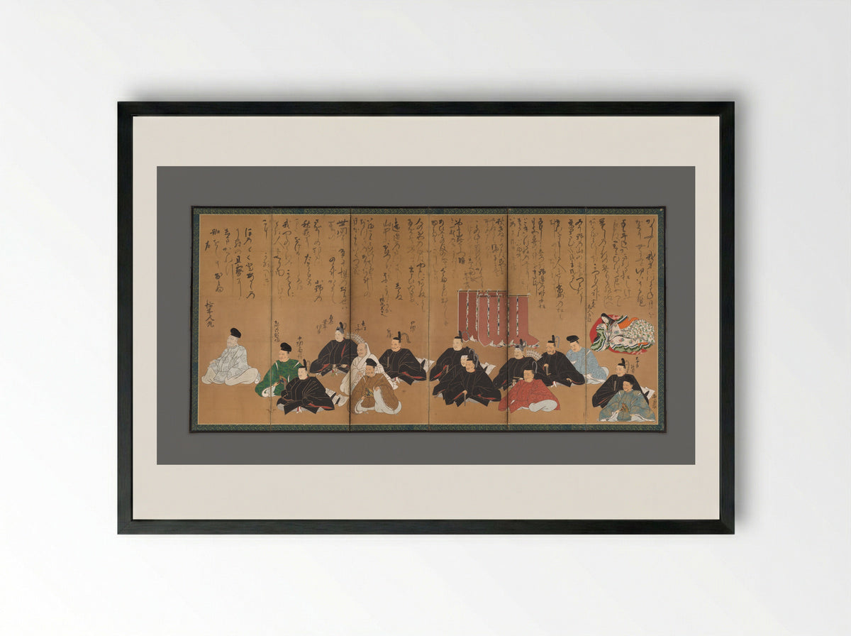 The Thirty-Six Poetic Immortals - Studio of Kano Takanobu - Framed Print Black