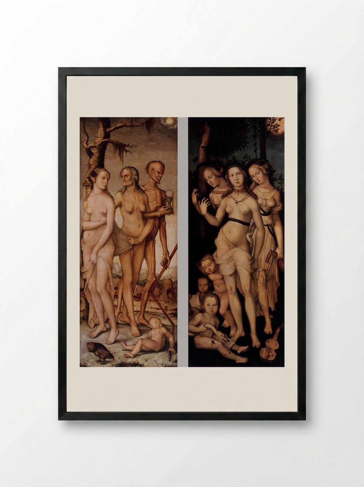 The Three Ages of Woman and Death and The Three Graces - Hans Baldung Grien - Framed Print Black