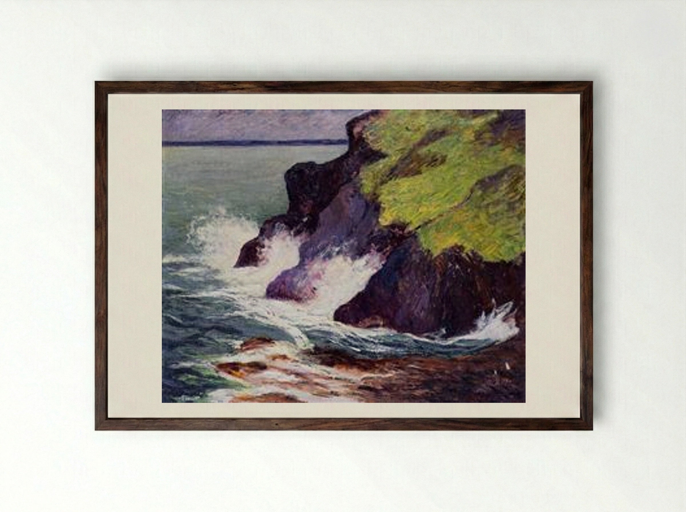 The Three Cliffs - Maxime Maufra - Framed Print Dark Wood