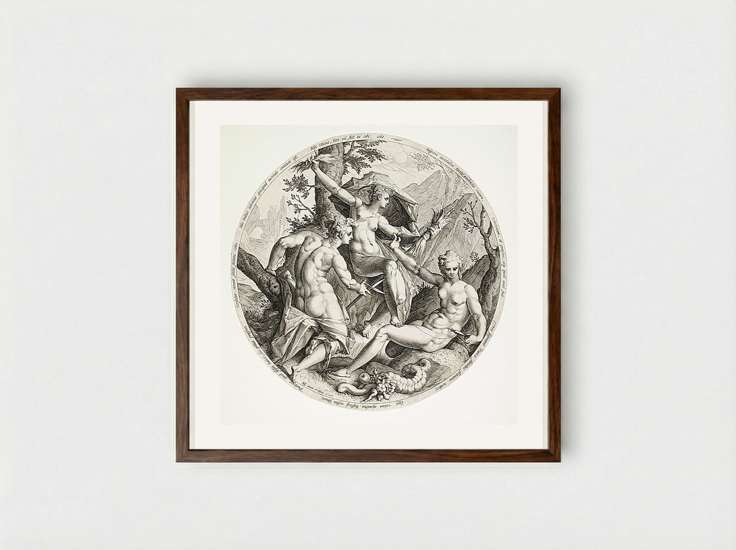 The Three Fates - Jacob Matham - Framed Print Dark Wood