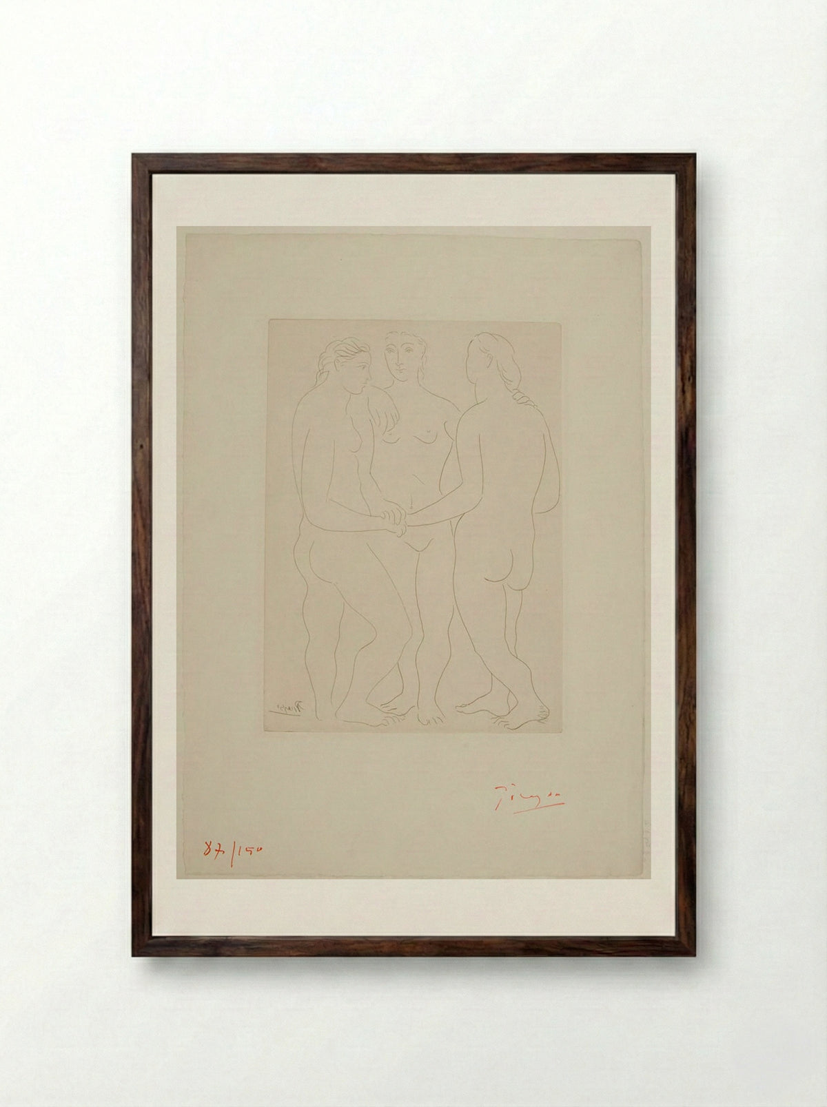 The Three Friends - Pablo Picasso - Framed Print Dark Wood