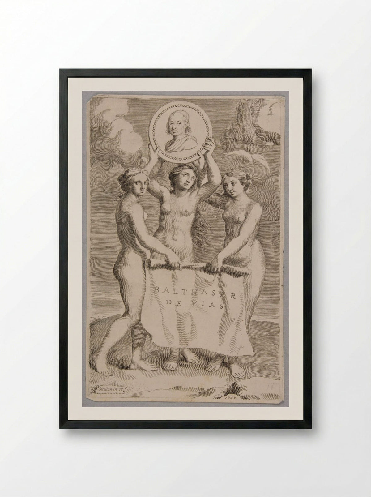The Three Graces - Claude Mellan - Framed Print Black