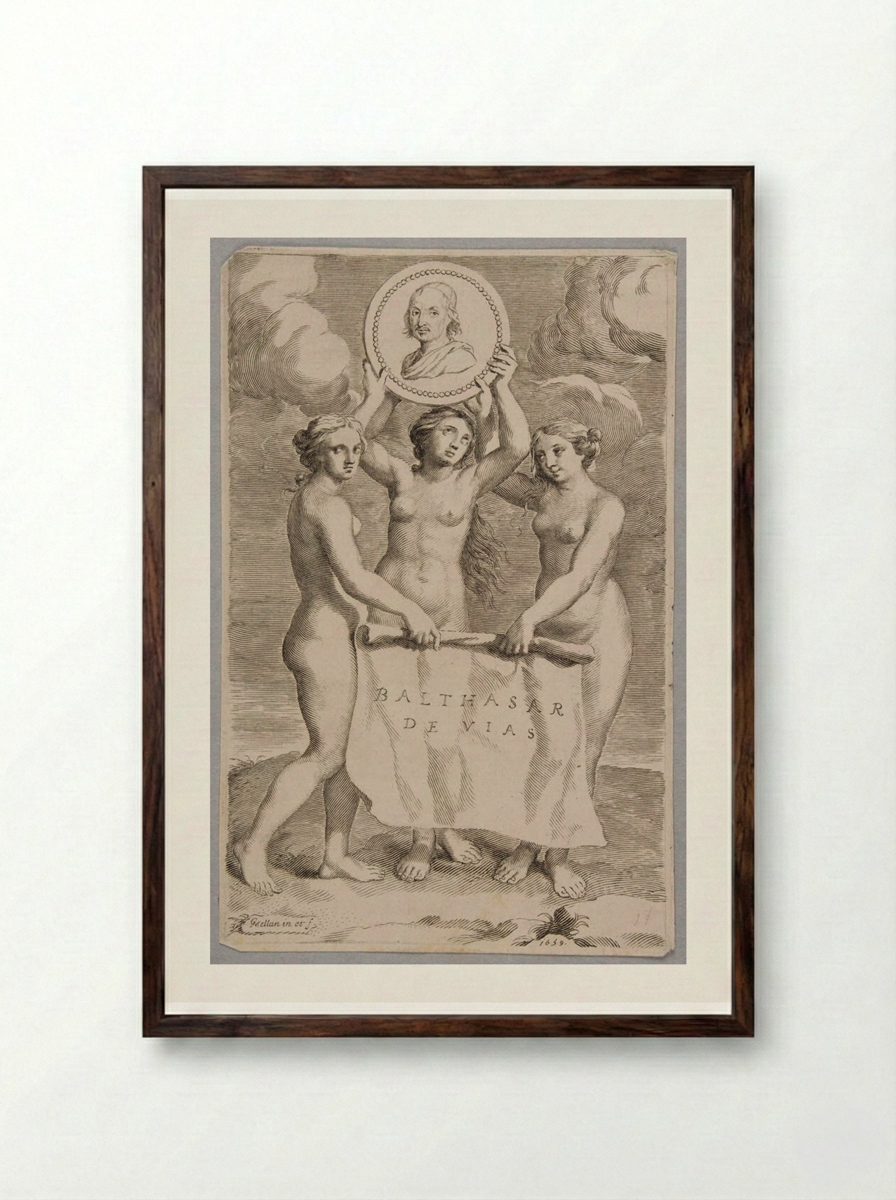 The Three Graces - Claude Mellan - Framed Print Dark Wood