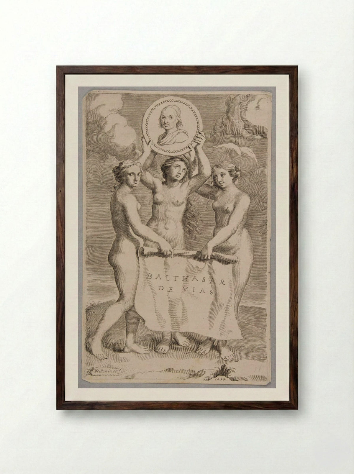 The Three Graces - Claude Mellan - Framed Print Dark Wood