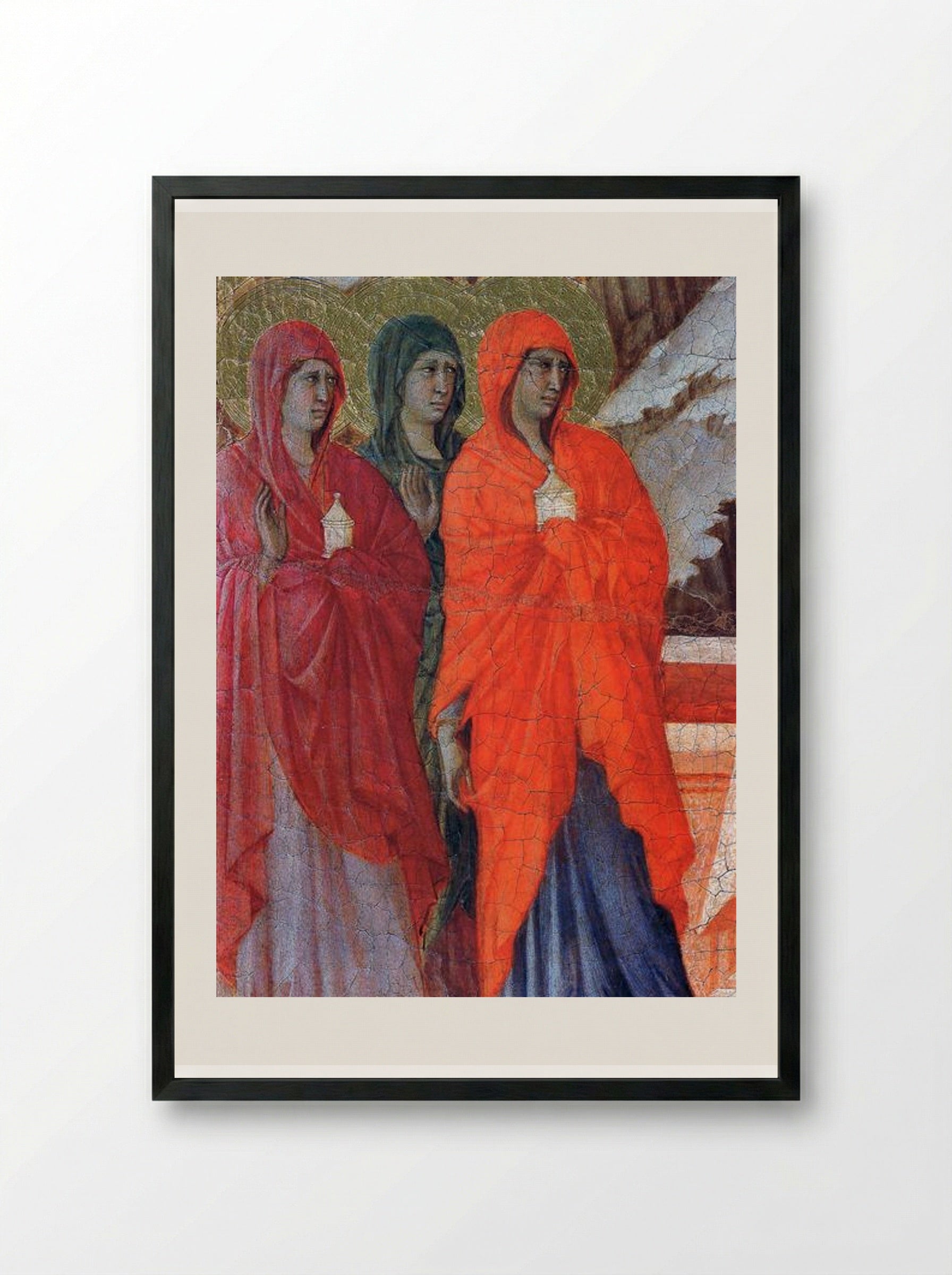 The Three Marys at the Tomb (Fragment) - Duccio di Buoninsegna - Framed Print Black