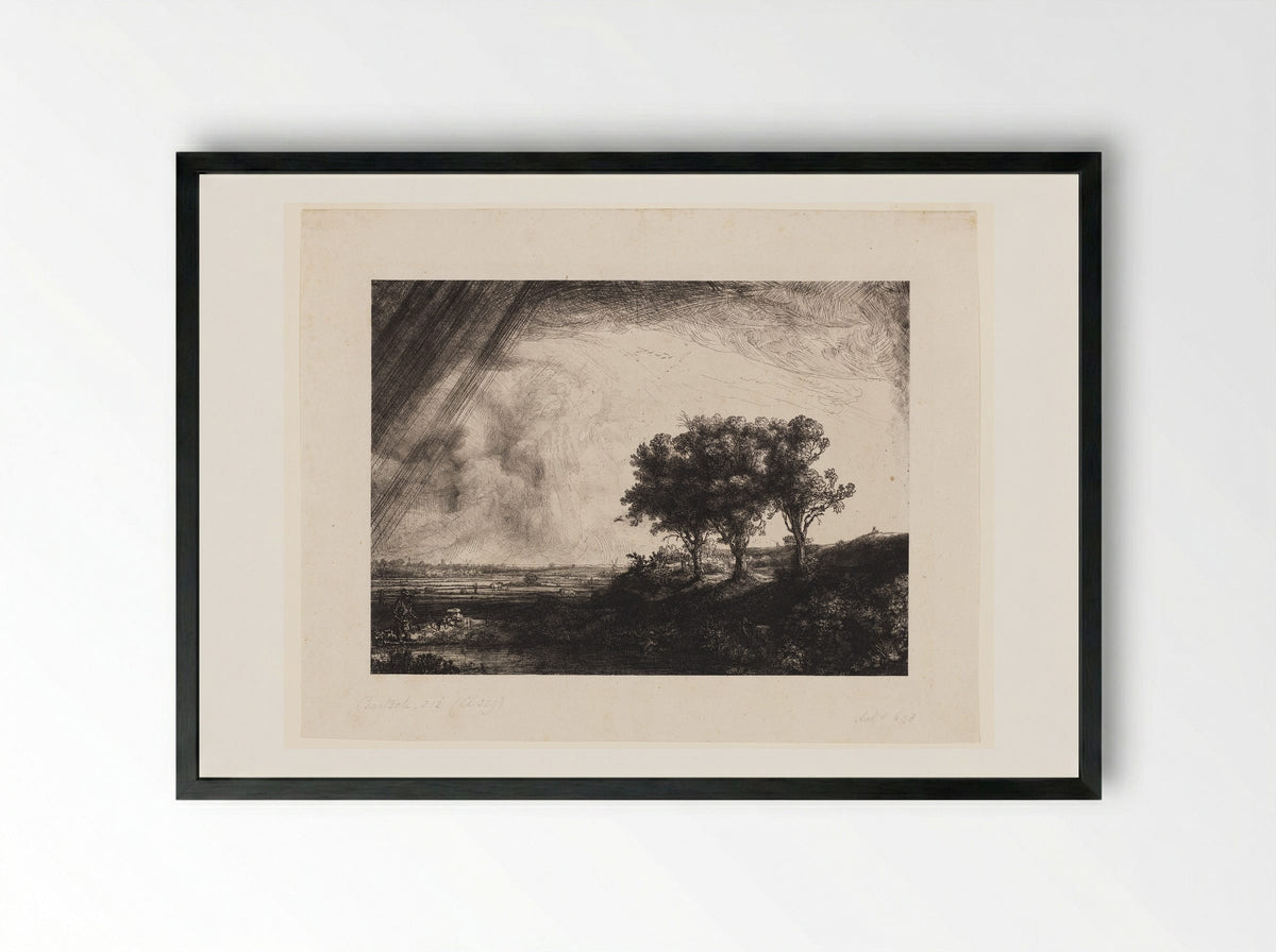 The Three Trees - Rembrandt Harmensz. van Rijn - Framed Print Black