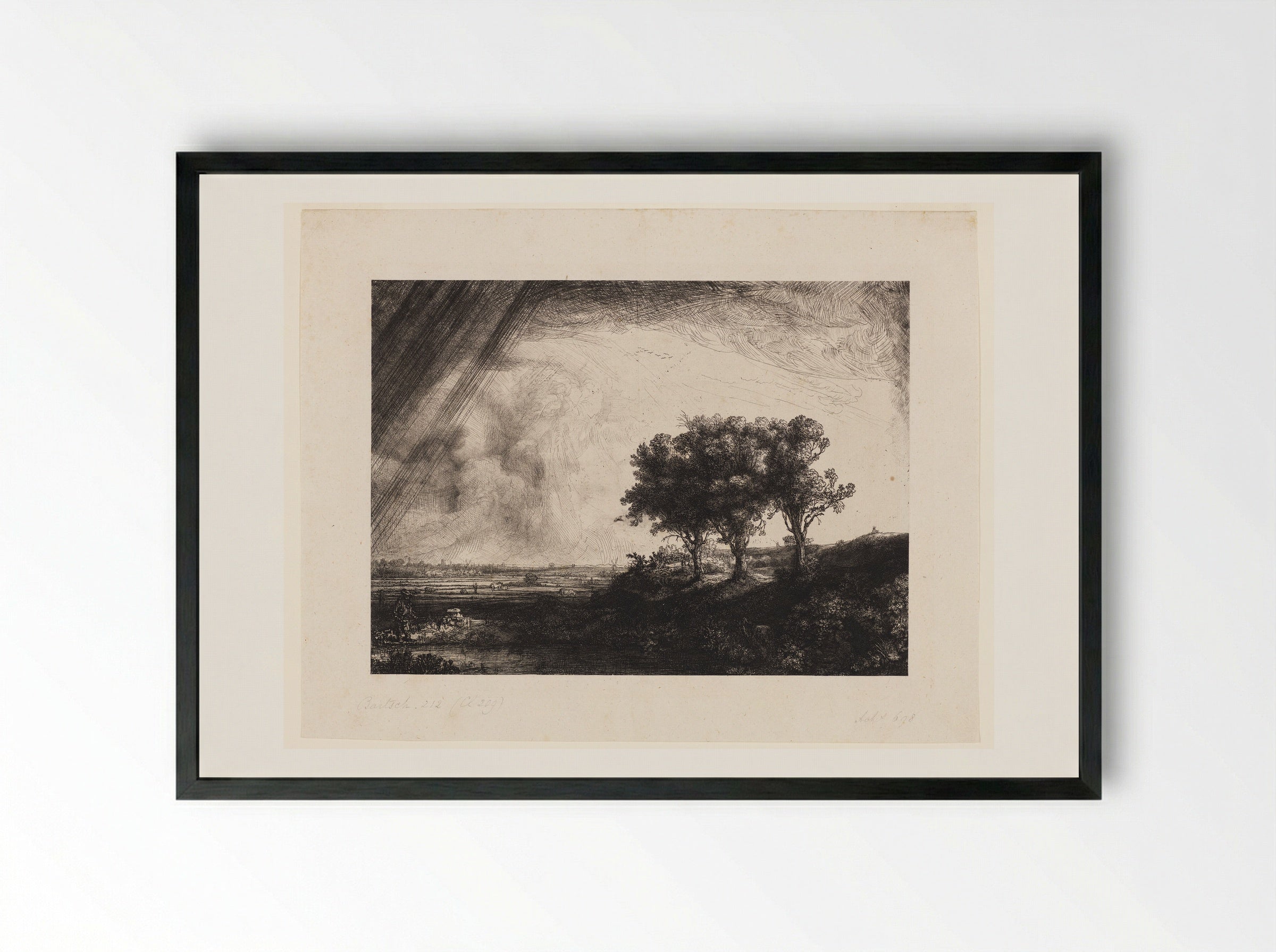 The Three Trees - Rembrandt Harmensz. van Rijn - Framed Print Black