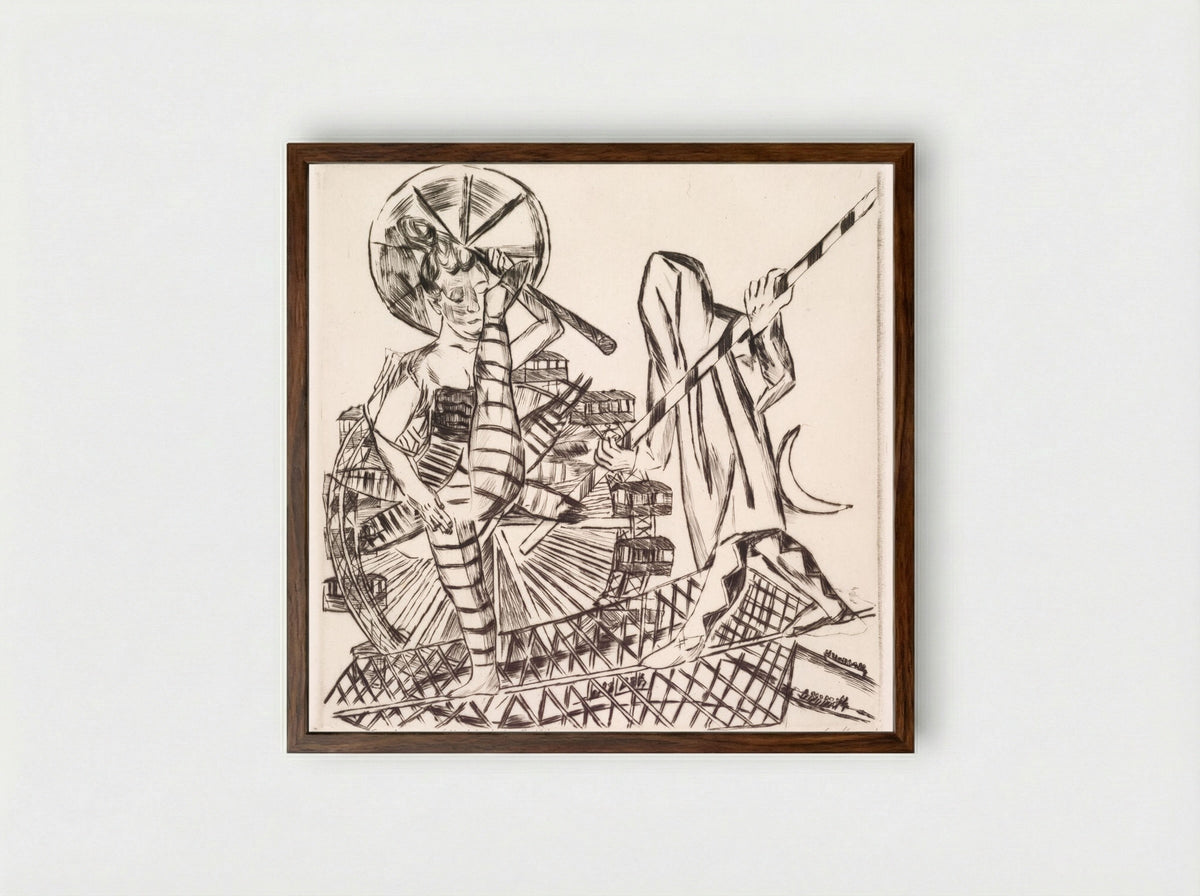 The Tightrope Walkers - Max Beckmann - Framed Print Dark Wood