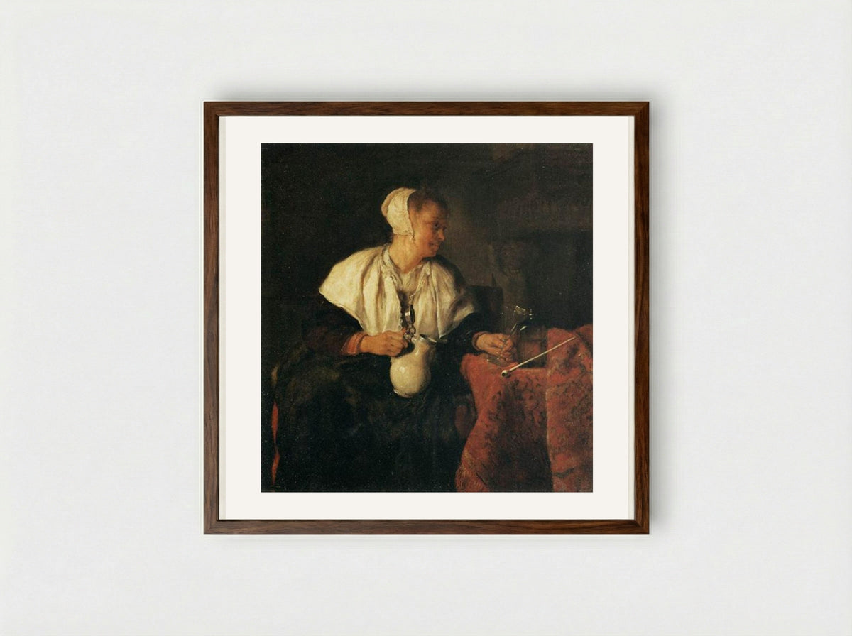 The Tippler (The Wine Drinker) - Gabriel Metsu - Framed Print Dark Wood