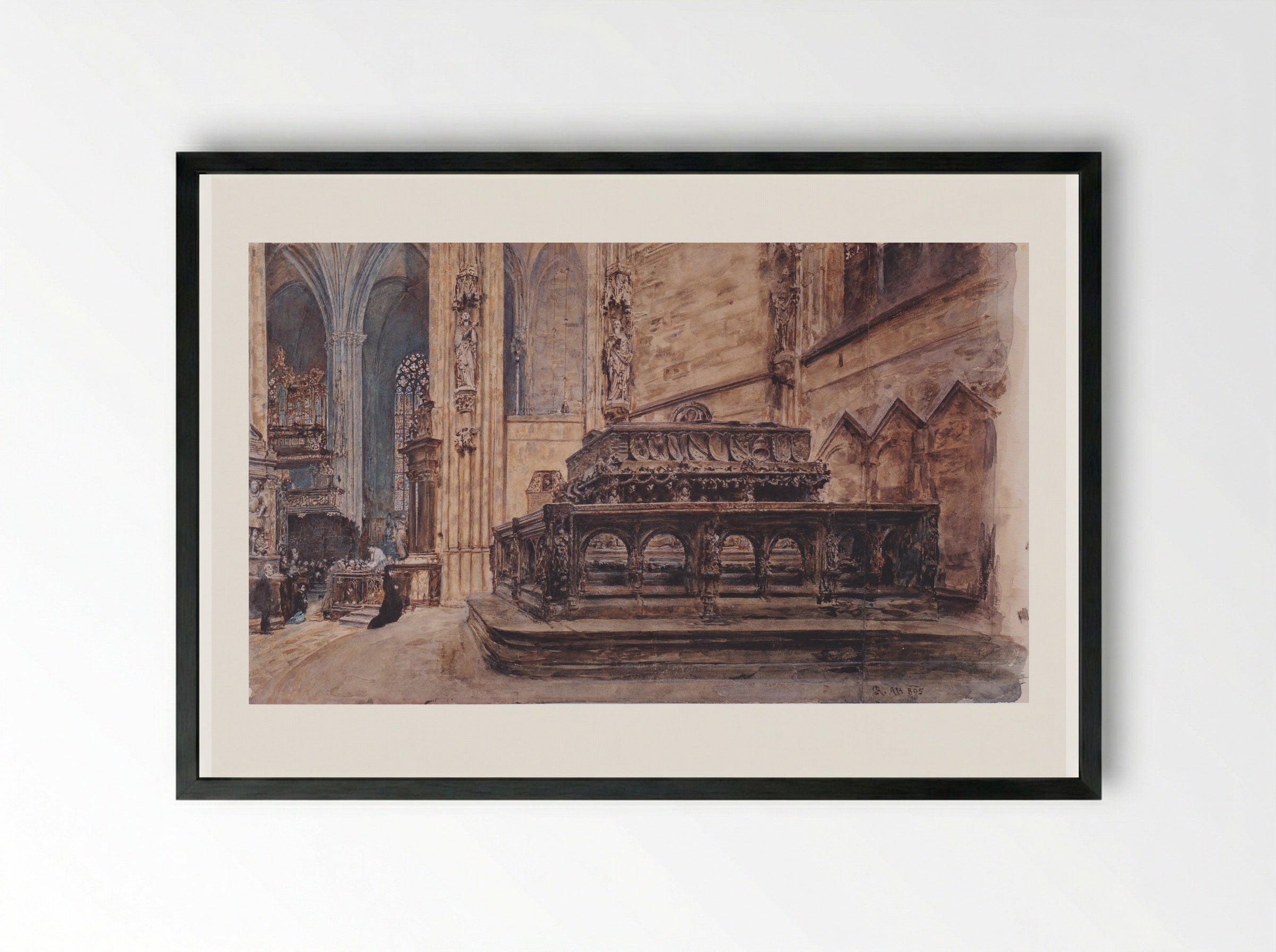 The Tomb of Emperor Frederick III in the Stephansdom - Rudolf von Alt - Framed Print Black