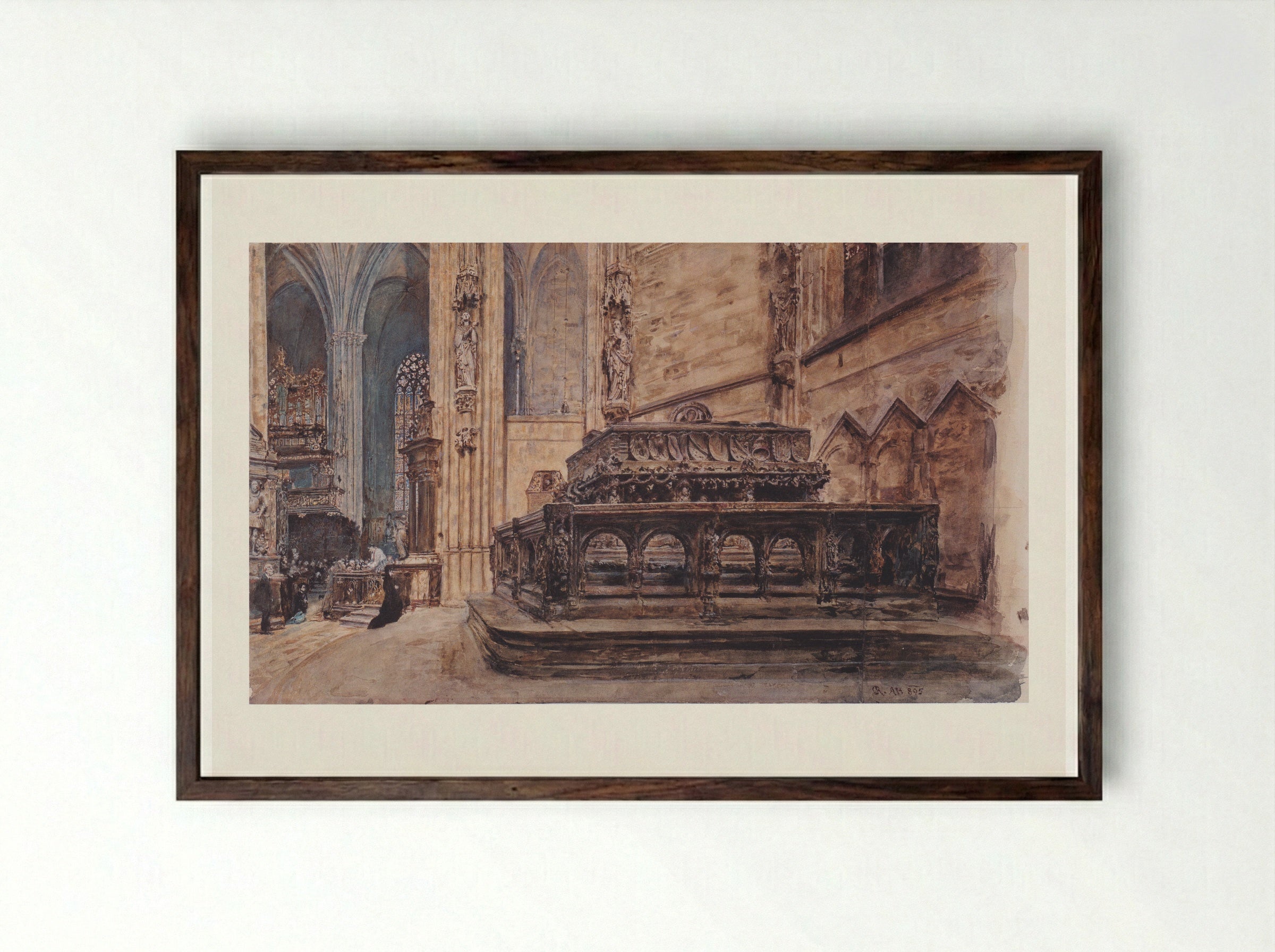 The Tomb of Emperor Frederick III in the Stephansdom - Rudolf von Alt - Framed Print Dark Wood