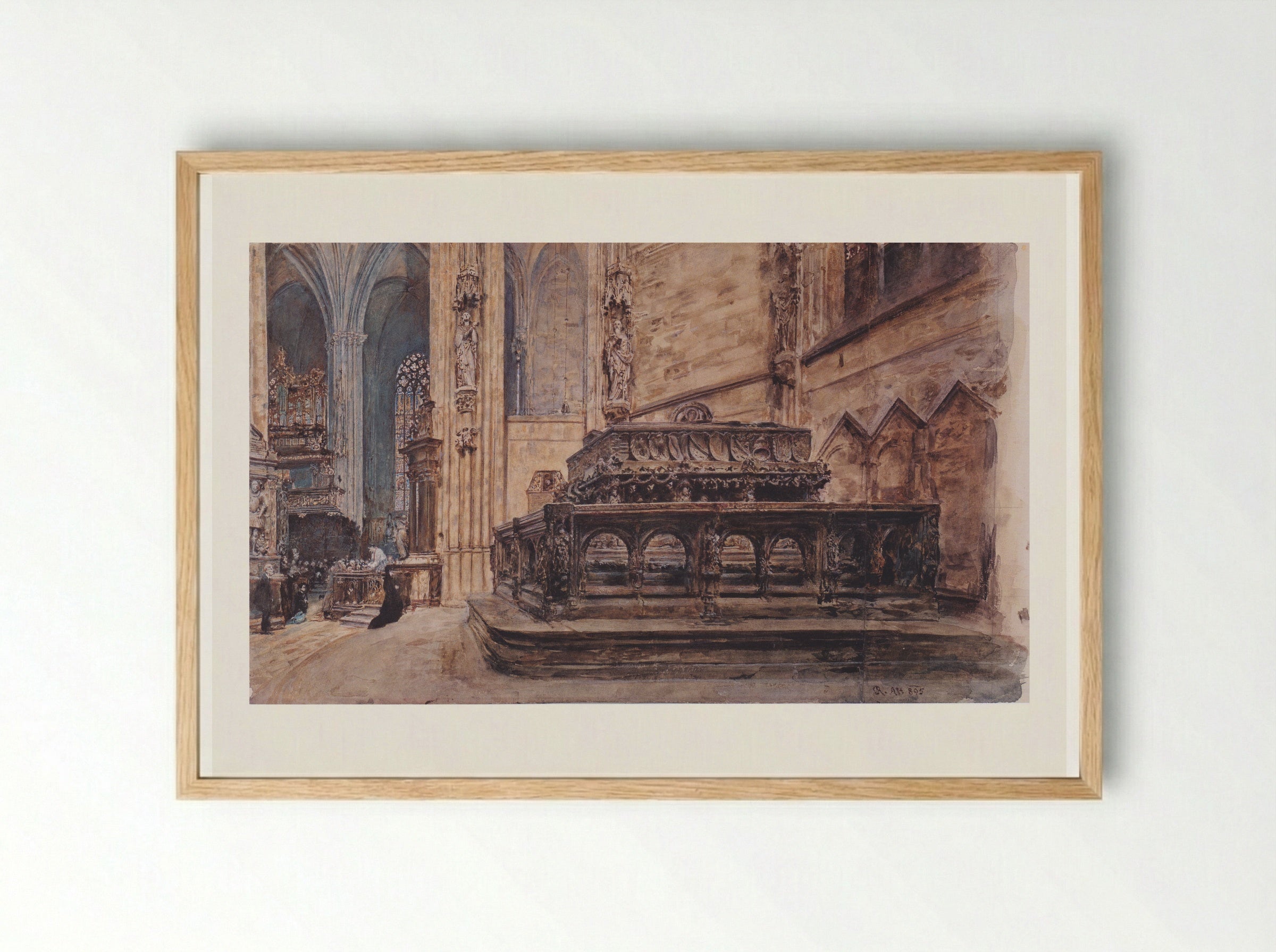 The Tomb of Emperor Frederick III in the Stephansdom - Rudolf von Alt - Framed Print Wood