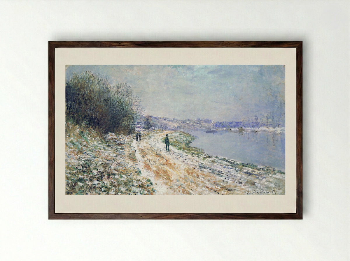 The Tow Path at Argenteuil, Winter - Claude Monet - Framed Print Dark Wood