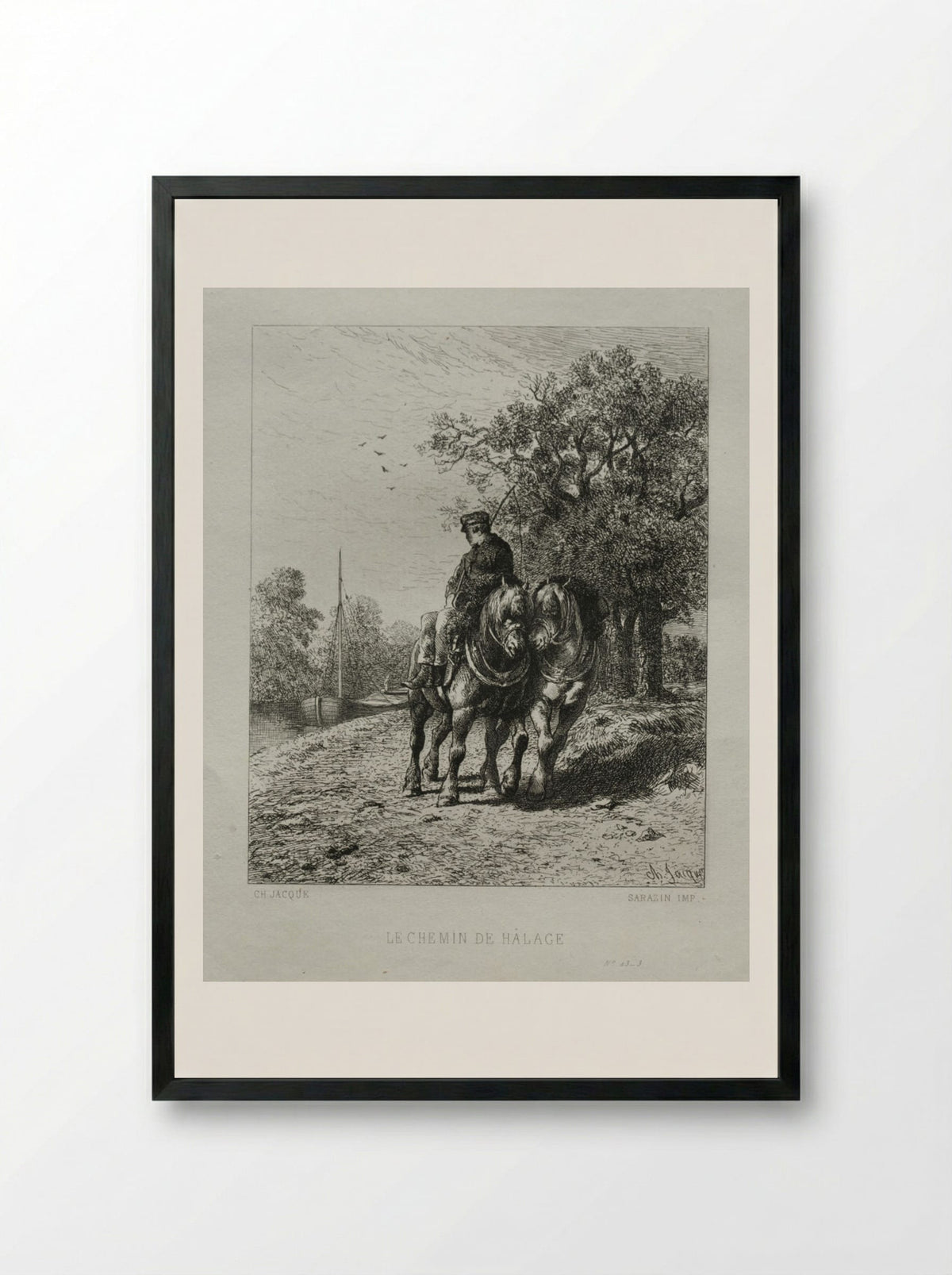 The Tow Path - Charles-Émile Jacque - Framed Print Black