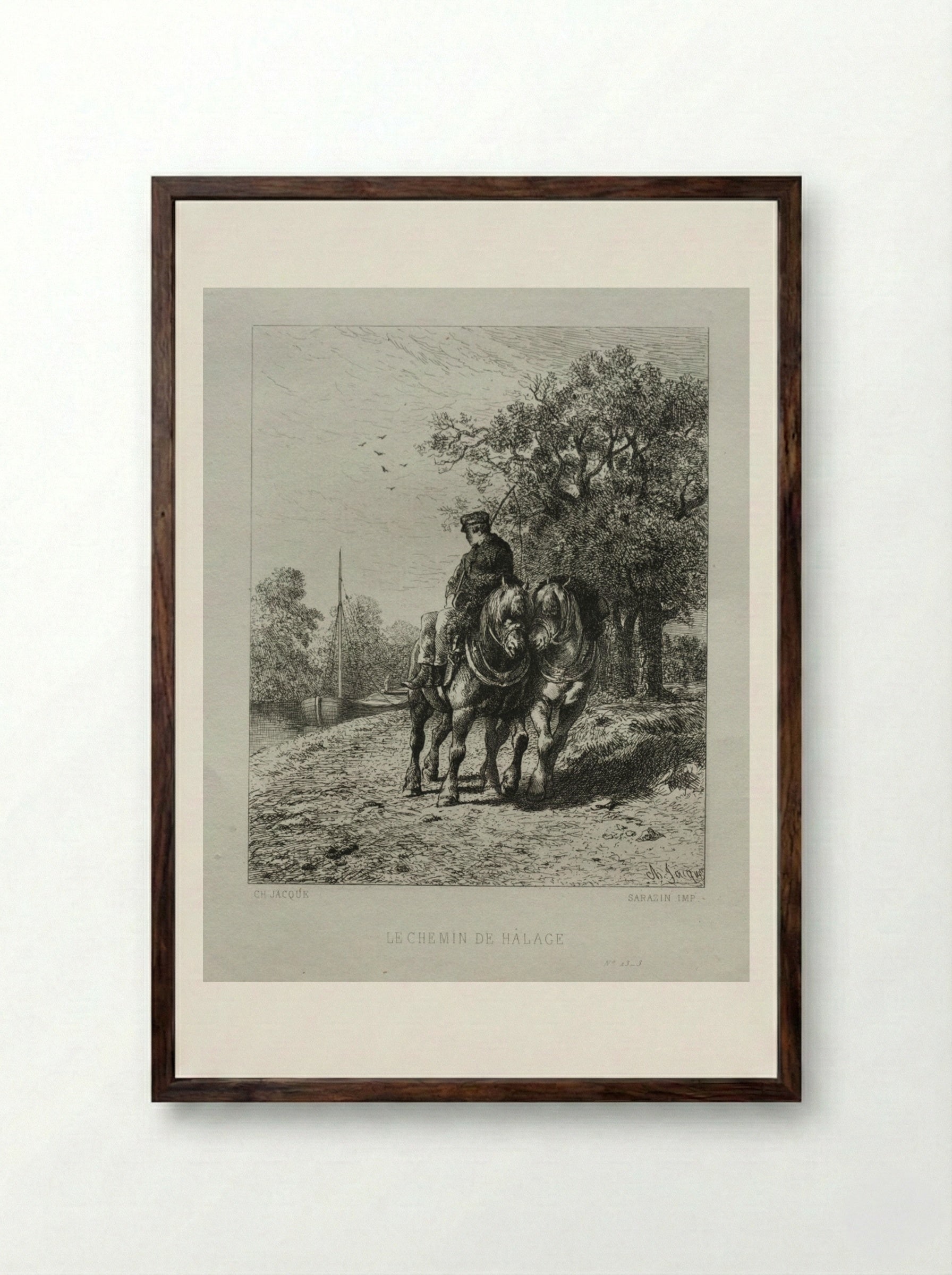 The Tow Path - Charles-Émile Jacque - Framed Print Dark Wood