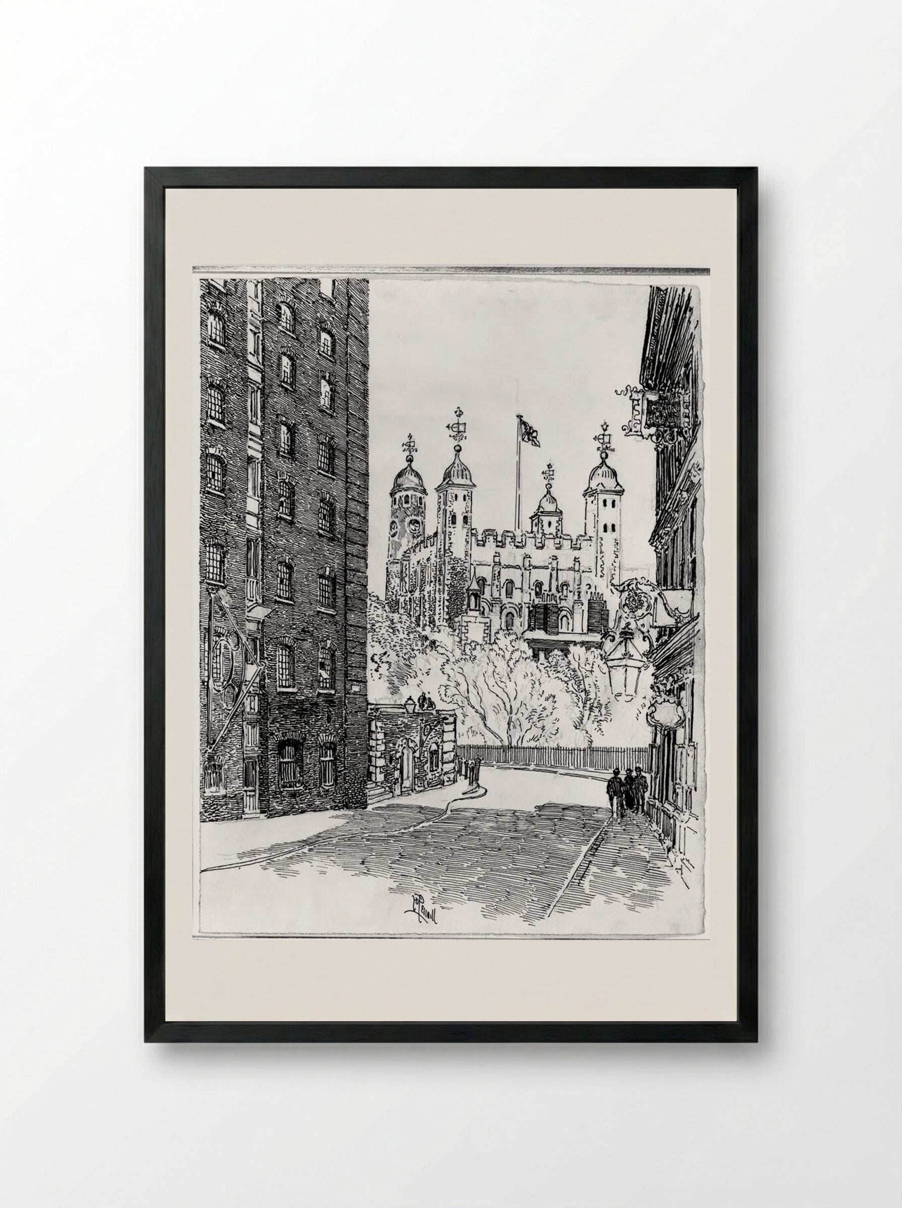 The Tower from Great Tower Street - Joseph Pennell - Framed Print Black