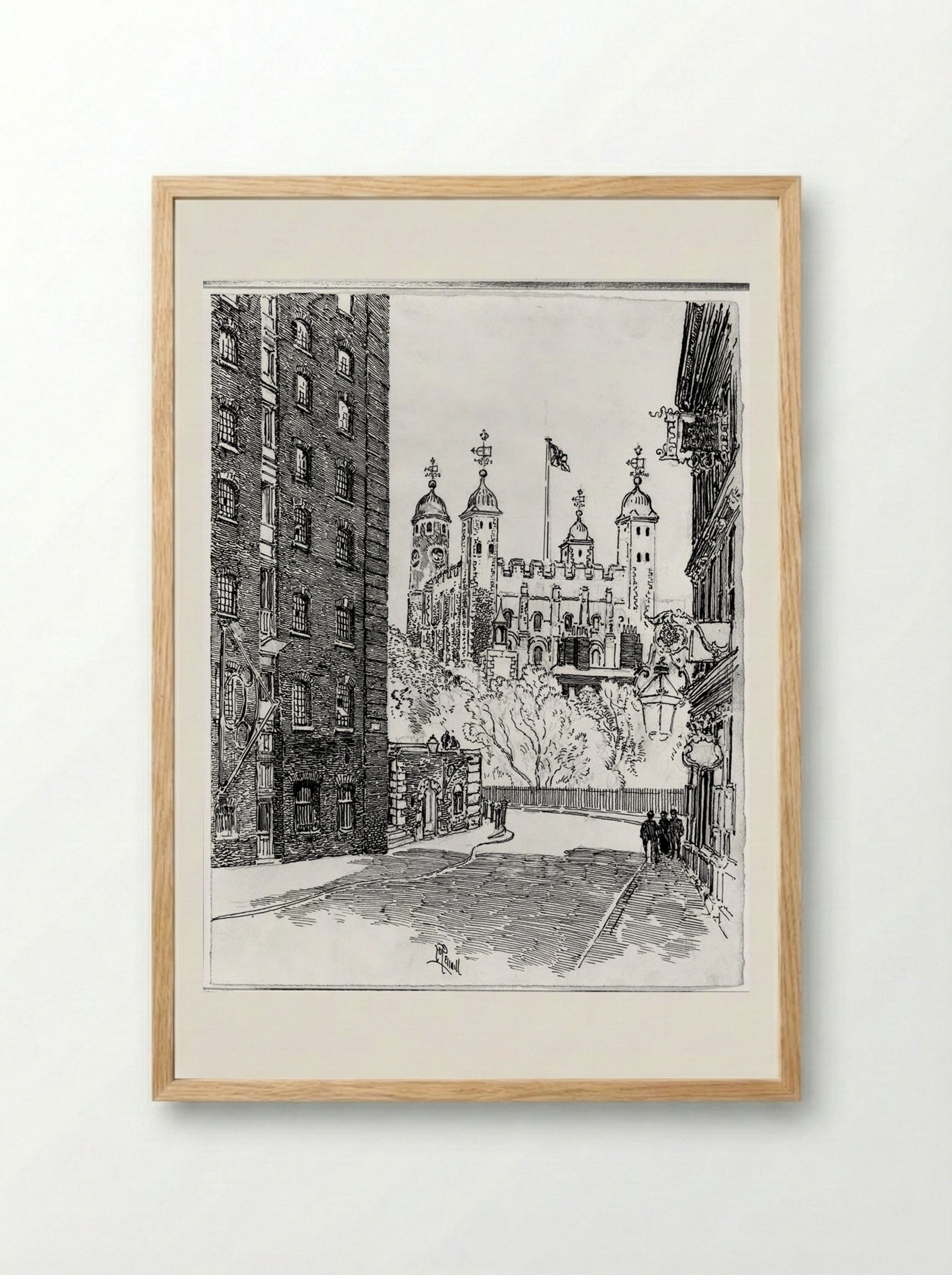 The Tower from Great Tower Street - Joseph Pennell - Framed Print Wood