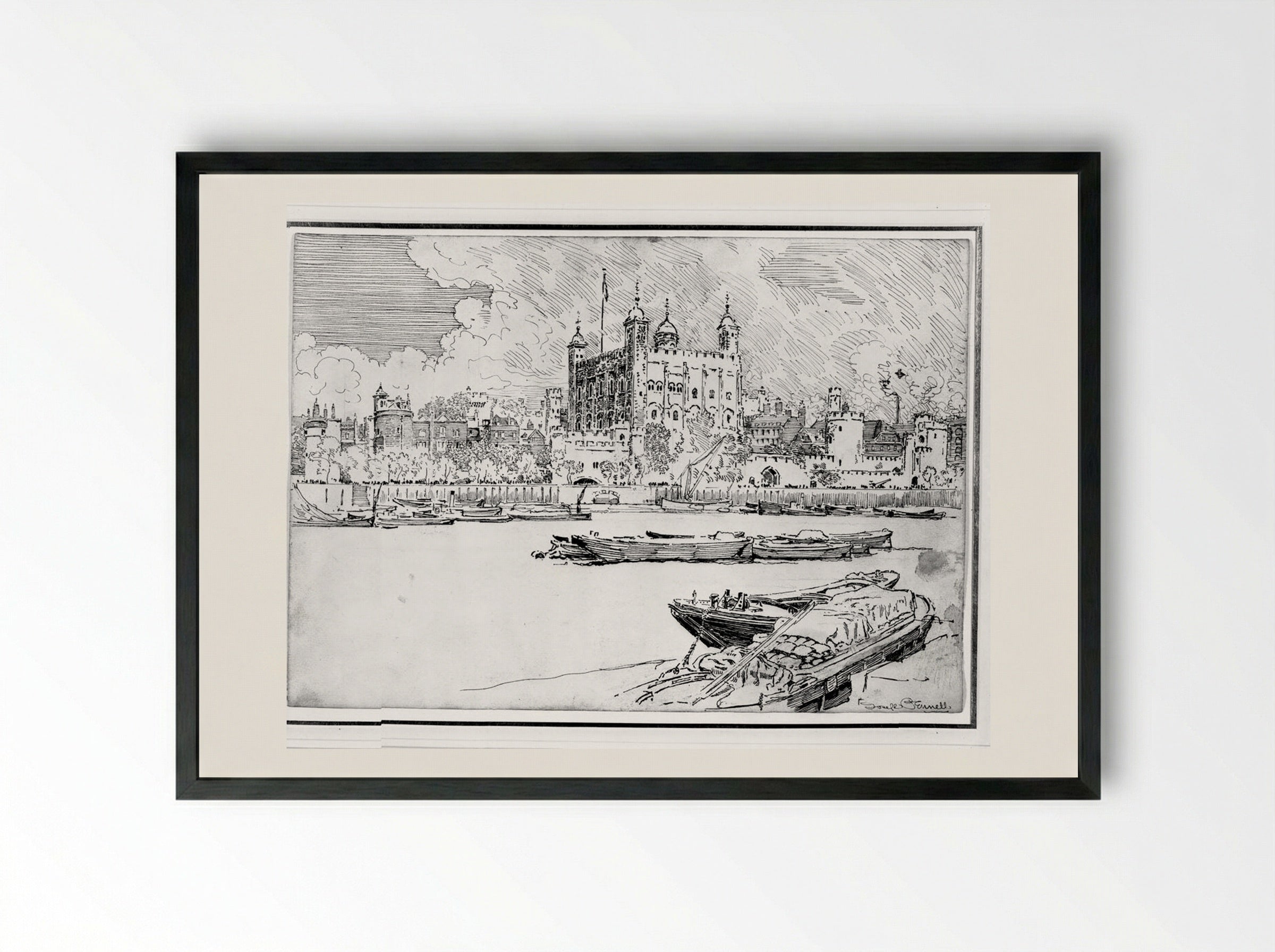 The Tower from the Thames - Joseph Pennell - Framed Print Black