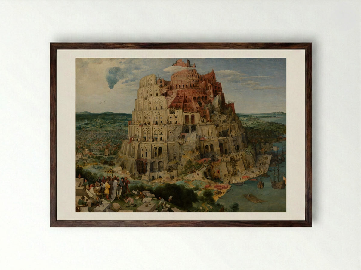 The Tower of Babel - Pieter Bruegel the Elder - Framed Print Dark Wood
