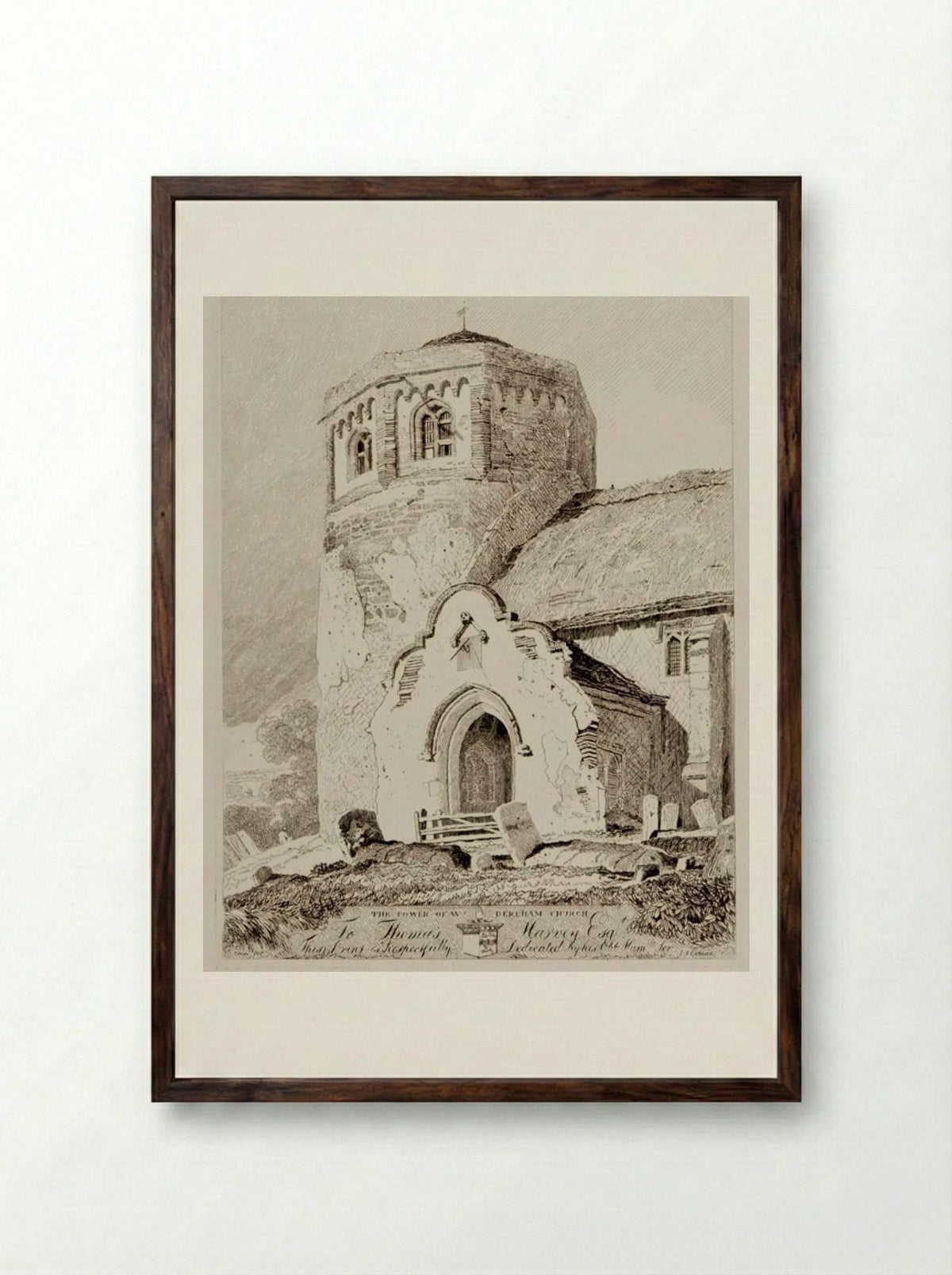 The Tower of West Dereham Church - John Sell Cotman - Framed Print Dark Wood