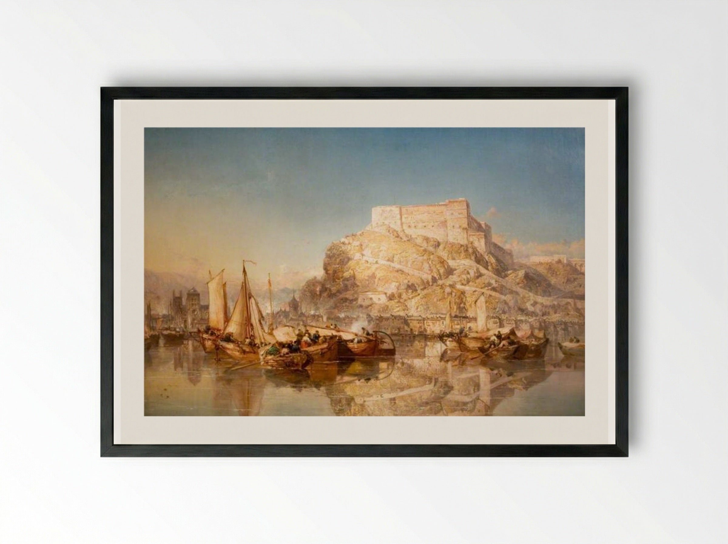 The Town and Fortress of Huy, Belgium, on the River Meuse - James Webb - Framed Print Black