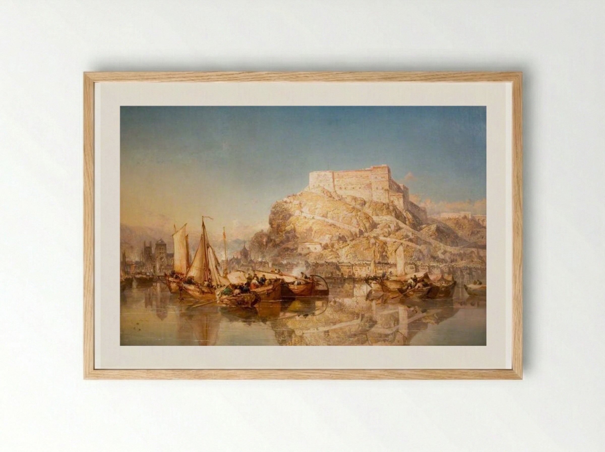 The Town and Fortress of Huy, Belgium, on the River Meuse - James Webb - Framed Print Wood