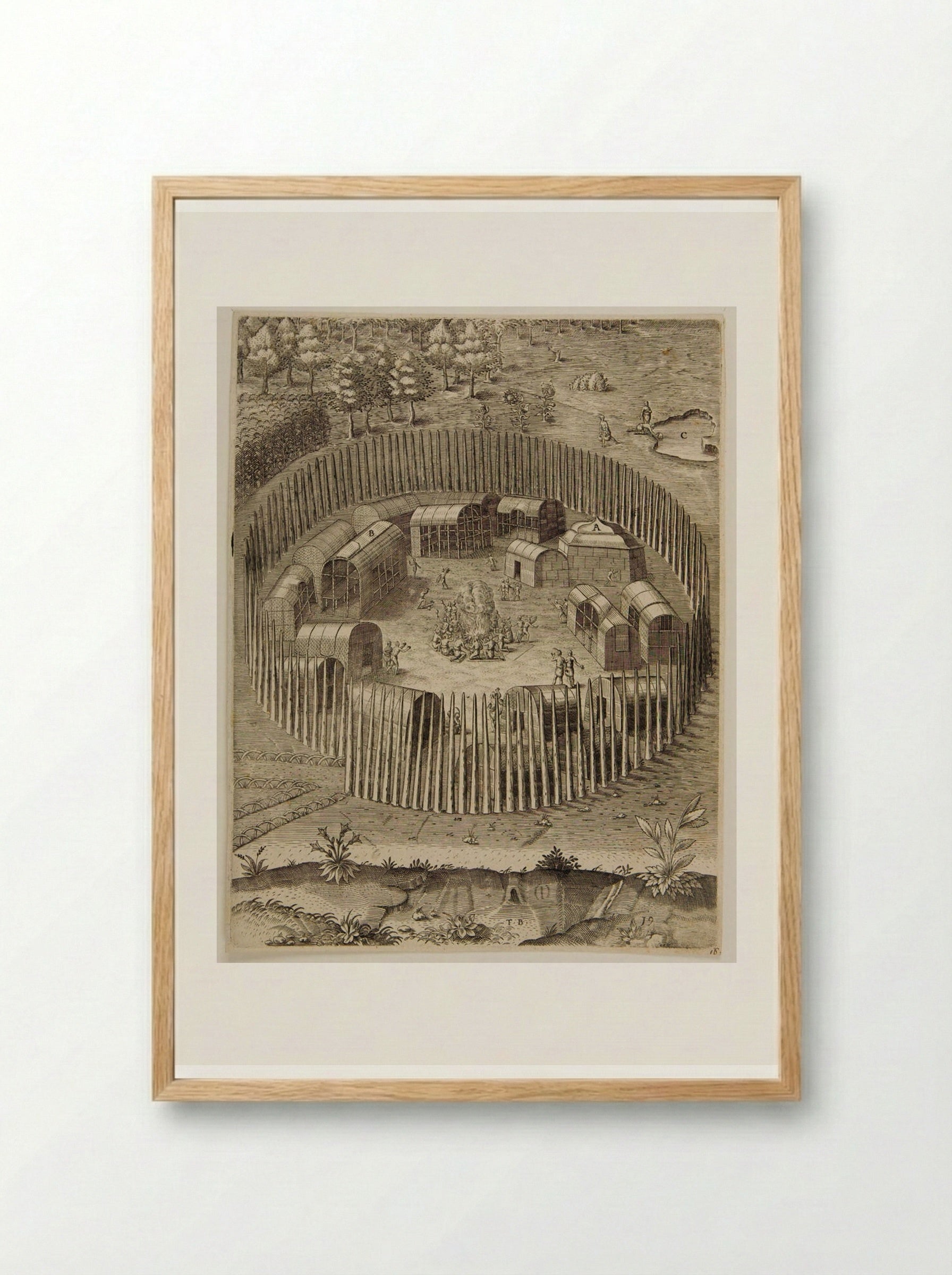 The Town of Pomeiooc - Theodor de Bry - Framed Print Wood