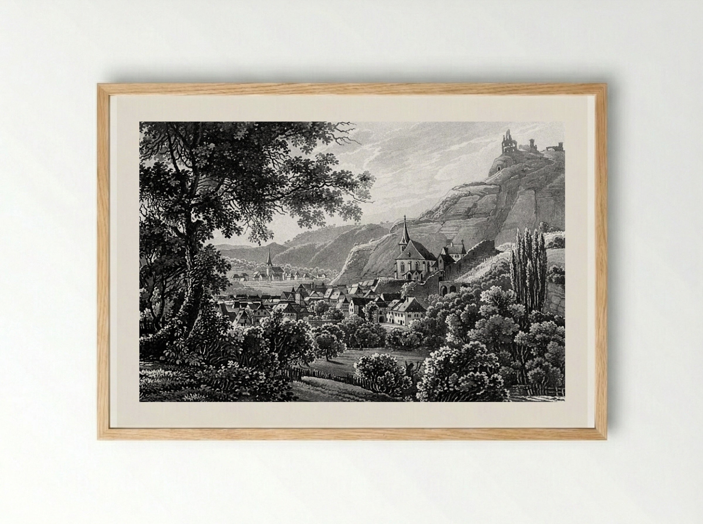 The Town of Traben-Trarbach and the Grevenburg - Karl Bodmer - Framed Print Wood