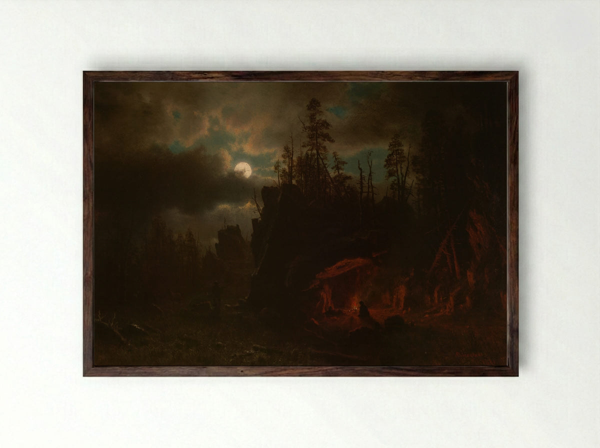 The Trapper's Camp - Albert Bierstadt - Framed Print Dark Wood
