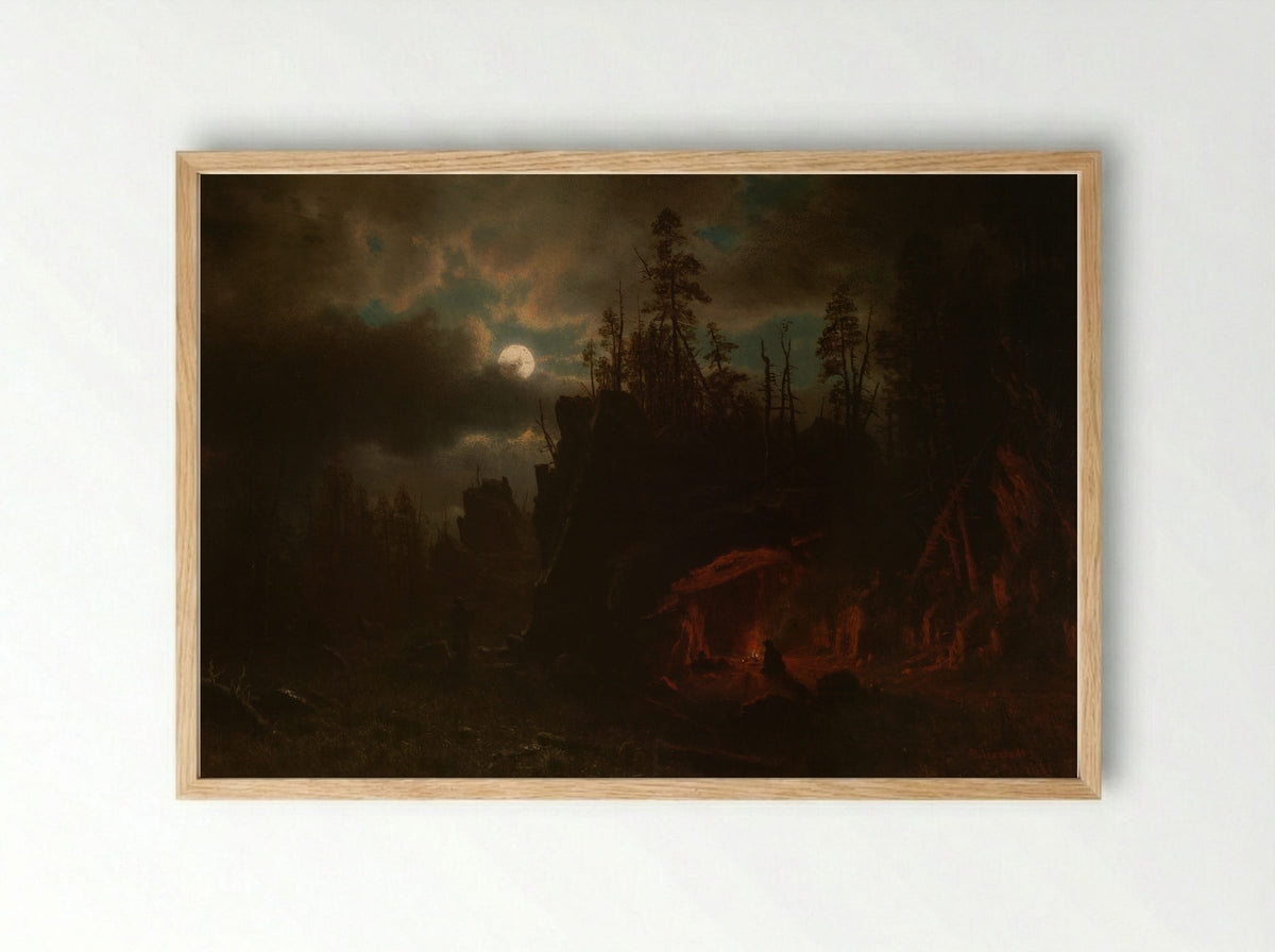 The Trapper's Camp - Albert Bierstadt - Framed Print Wood