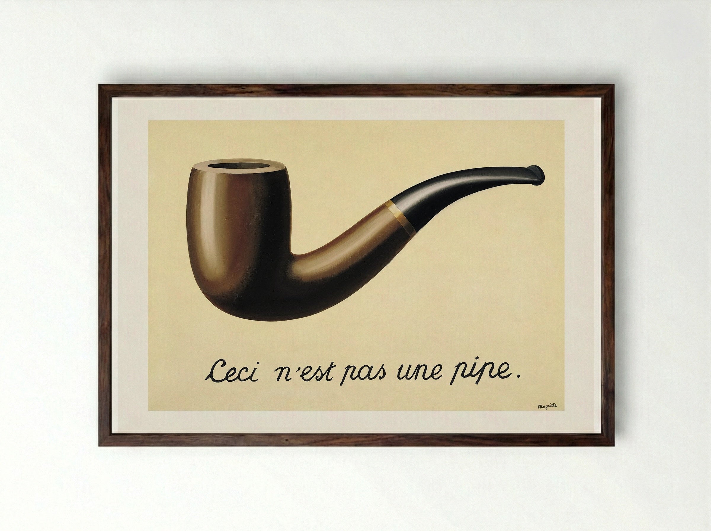 The Treachery of Images (This is Not a Pipe) - René Magritte - Framed Print Dark Wood