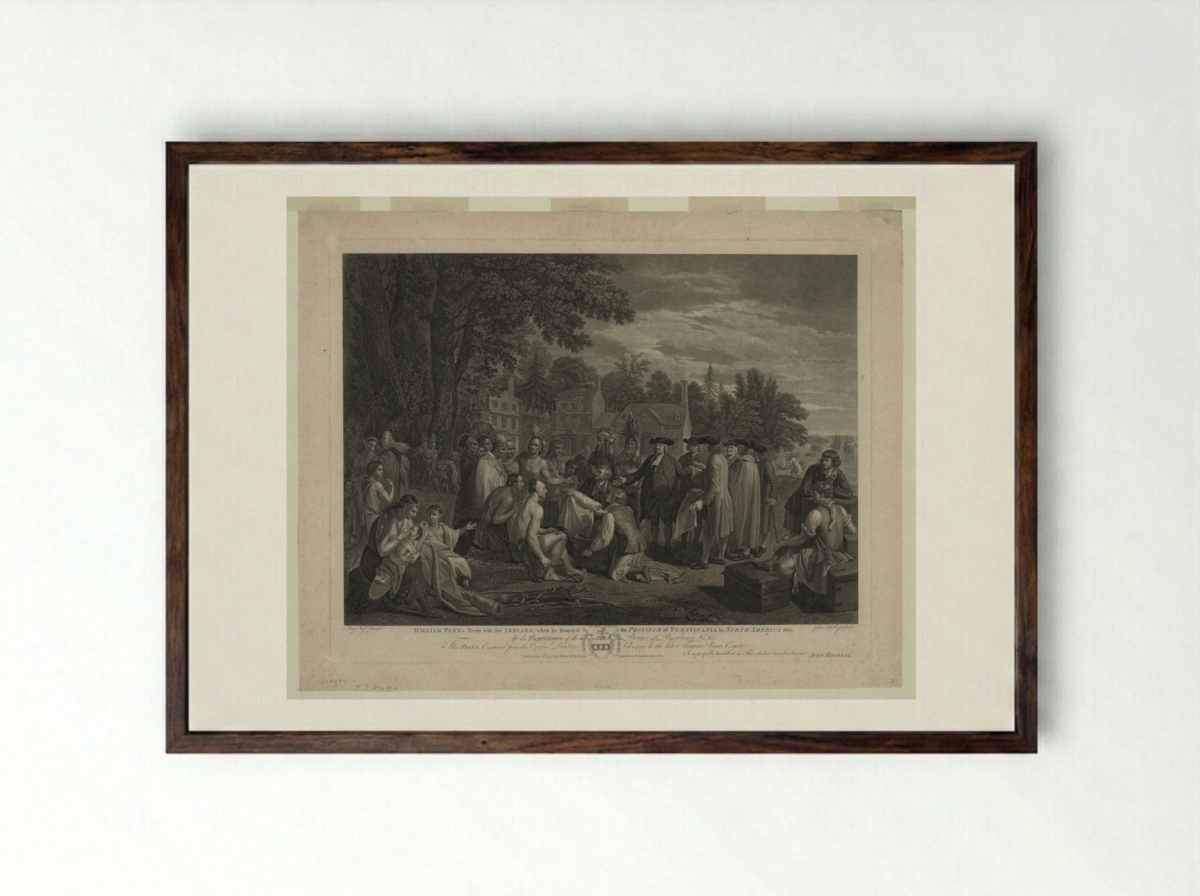 The Treaty of Penn with the Indians - Benjamin West - Framed Print Dark Wood