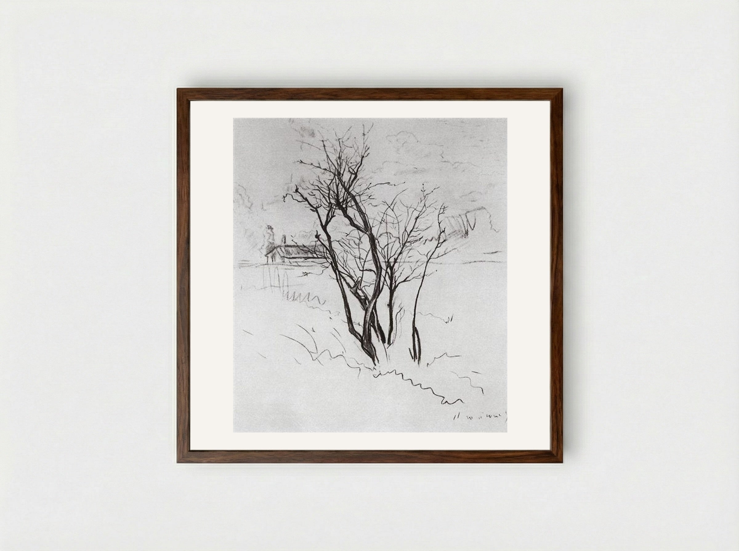 The Tree in the Field - Konstantin Somov - Framed Print Dark Wood