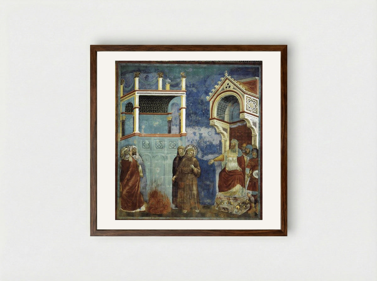The Trial by Fire, St. Francis before the Sultan - Giotto di Bondone - Framed Print Dark Wood