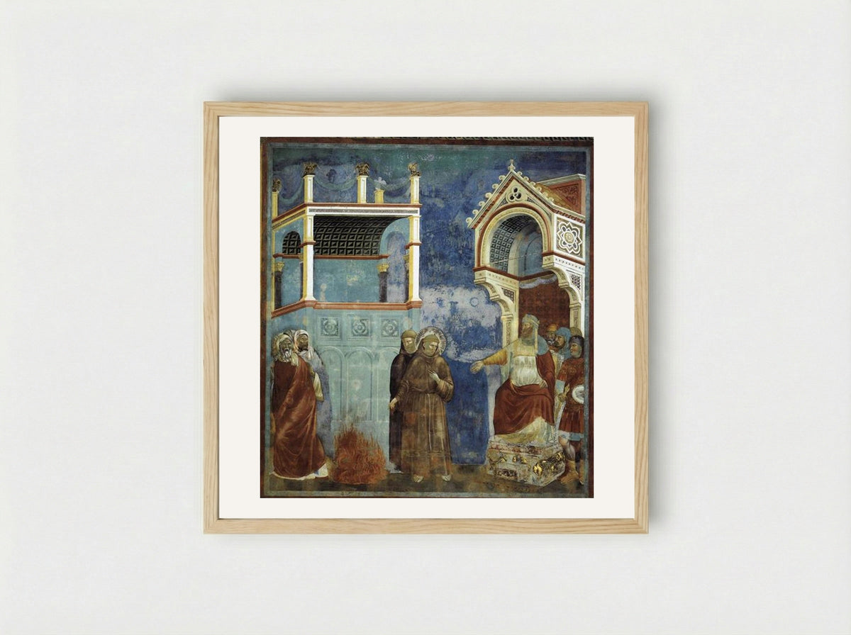 The Trial by Fire, St. Francis before the Sultan - Giotto di Bondone - Framed Print Wood