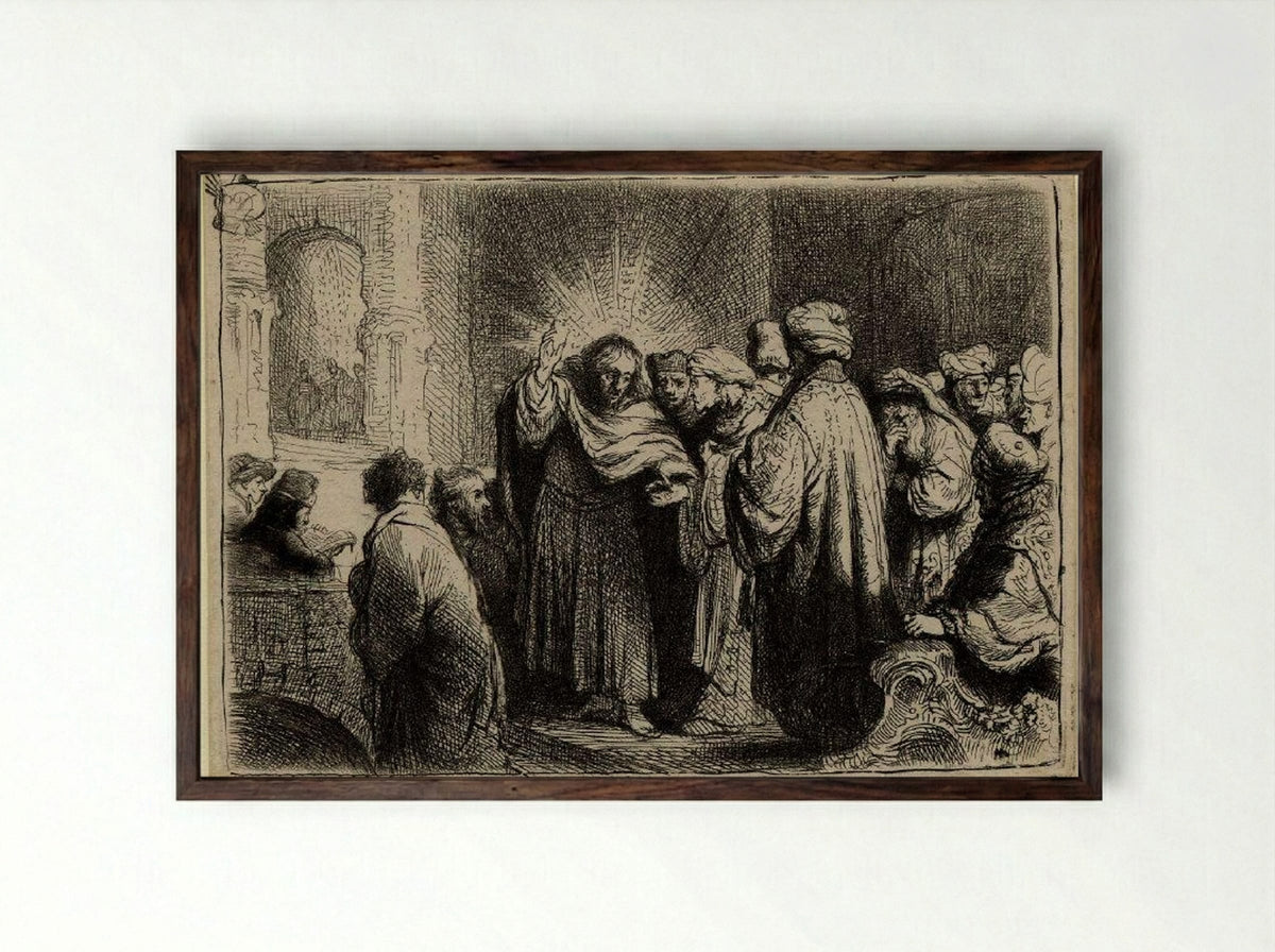 The Tribute Money - Rembrandt van Rijn - Framed Print Dark Wood