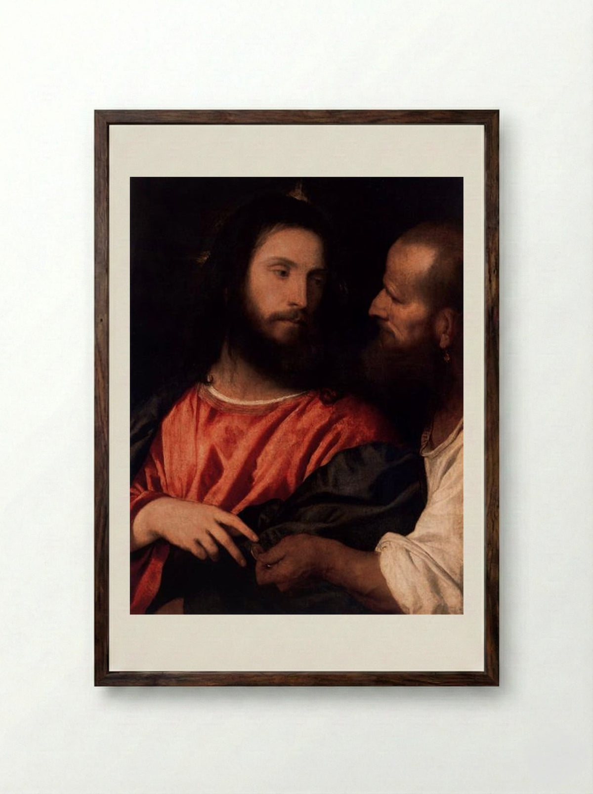 The Tribute Money - Titian - Framed Print Dark Wood