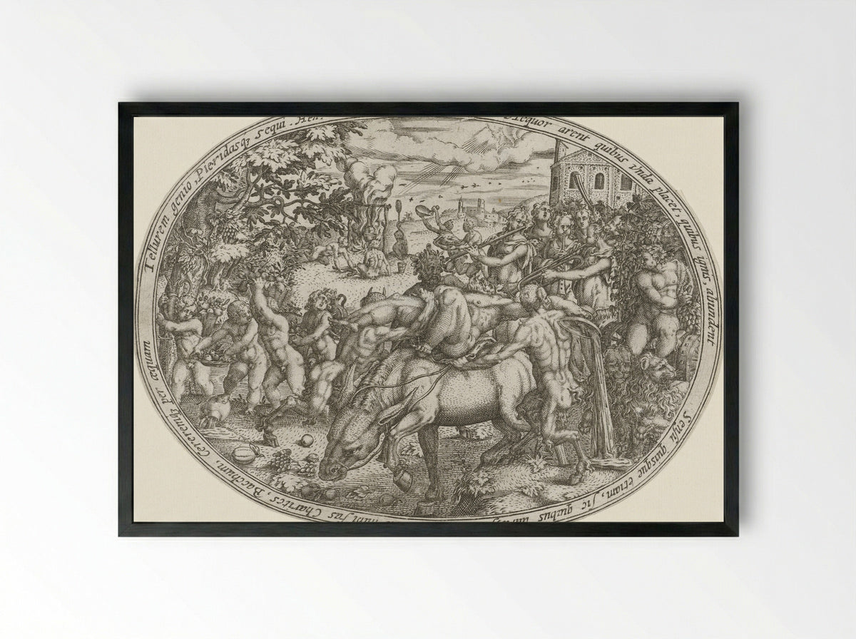 The Triumph of Bacchus and Silenus: The Element Earth - Abraham van den Hecken - Framed Print Black