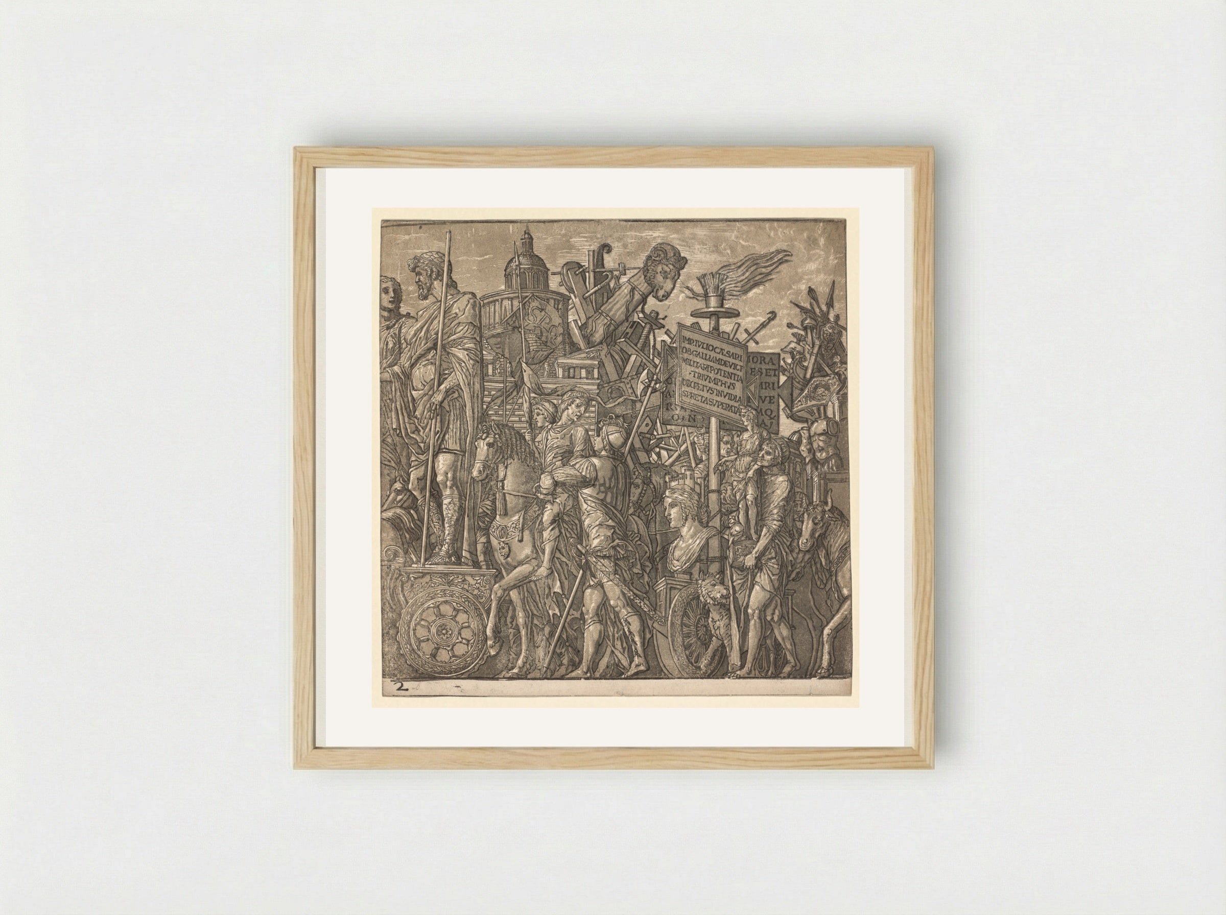 The Triumph of Julius Caesar: Colossal Statues and Siege Equipment - Andrea Andreani - Framed Print Wood