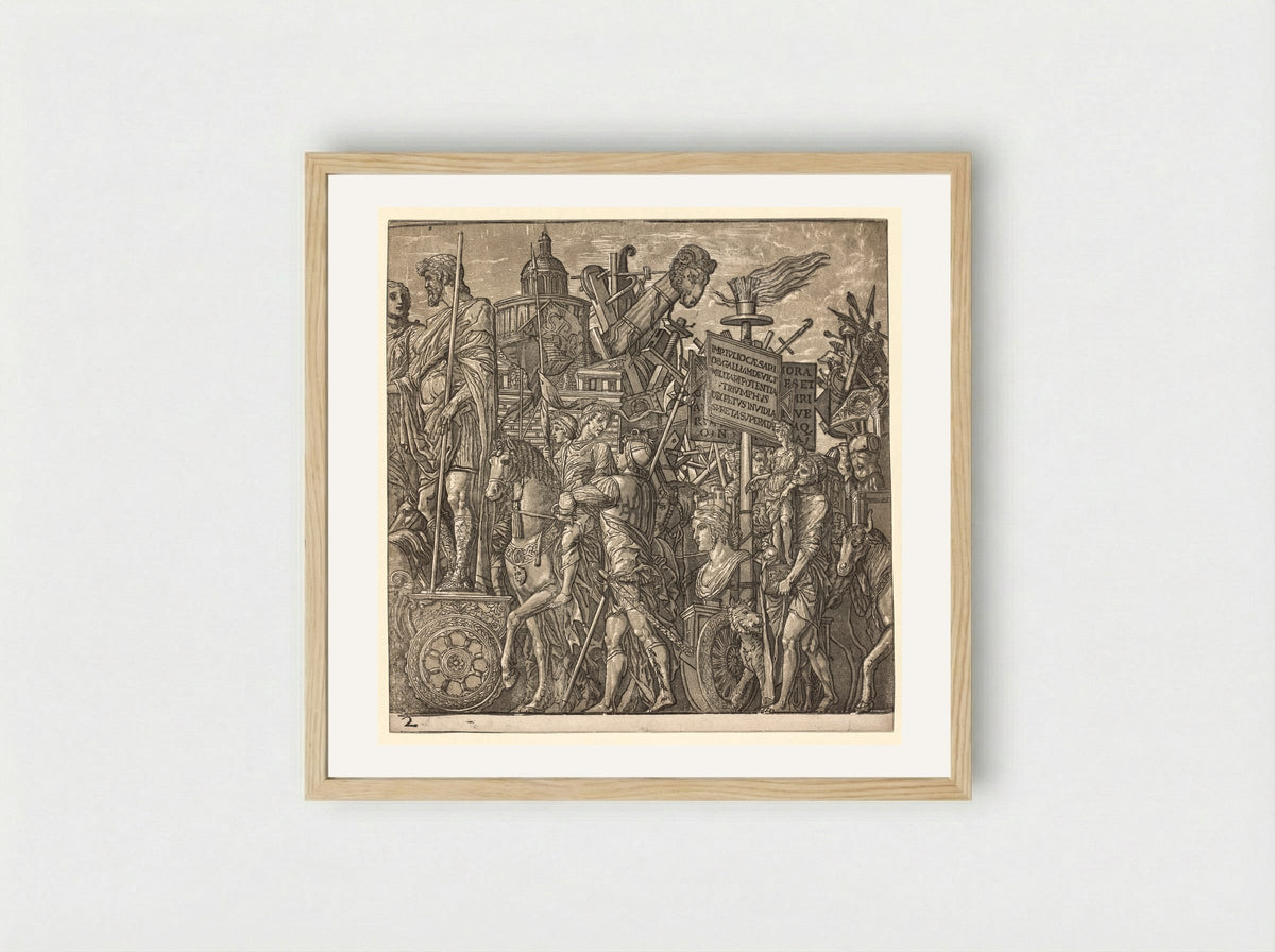 The Triumph of Julius Caesar: Colossal Statues and Siege Equipment - Andrea Andreani - Framed Print Wood