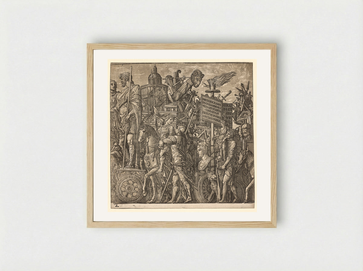 The Triumph of Julius Caesar: Colossal Statues and Siege Equipment - Andrea Andreani - Framed Print Wood