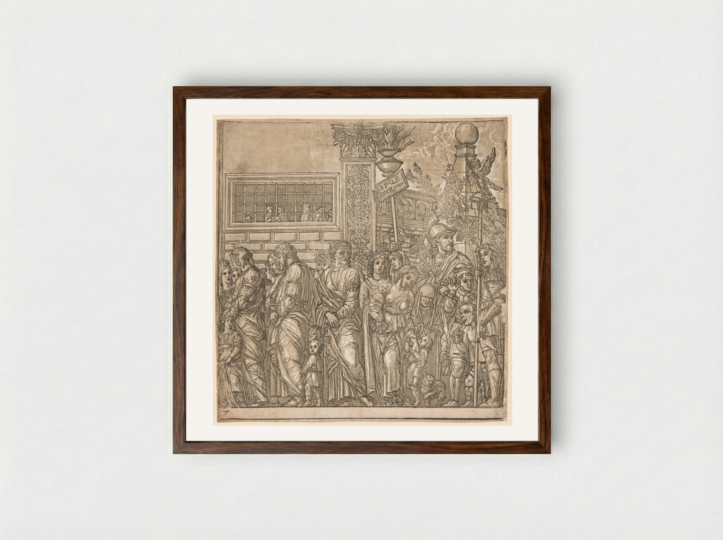 The Triumph of Julius Caesar: Procession of Men, Women and Children - Andrea Andreani - Framed Print Dark Wood