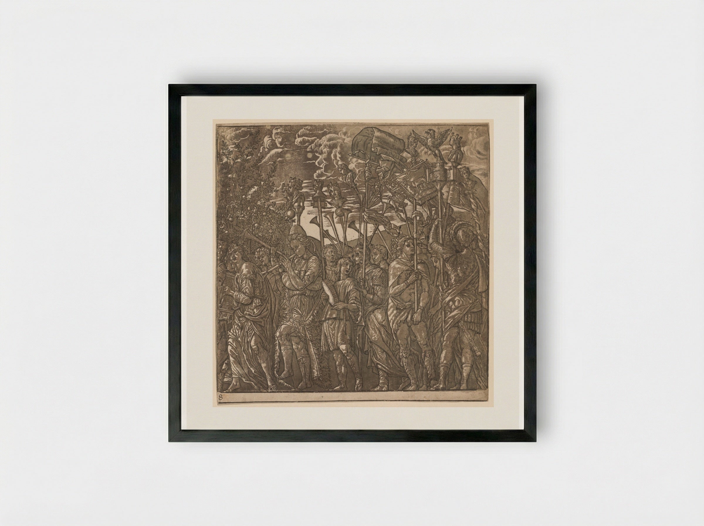 The Triumph of Julius Caesar: Soldiers Carrying Banners and Standards - Andrea Andreani - Framed Print Black