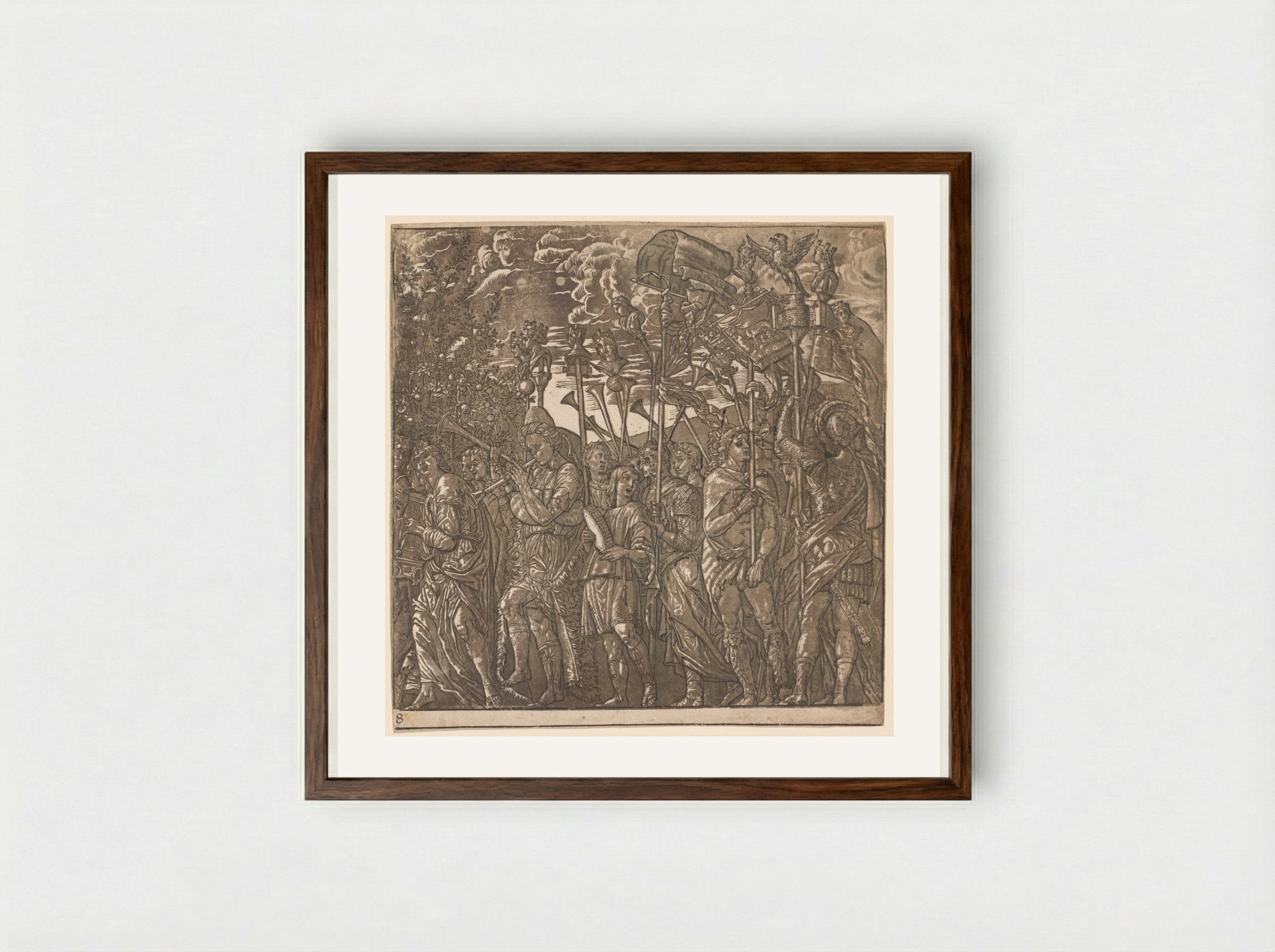 The Triumph of Julius Caesar: Soldiers Carrying Banners and Standards - Andrea Andreani - Framed Print Dark Wood