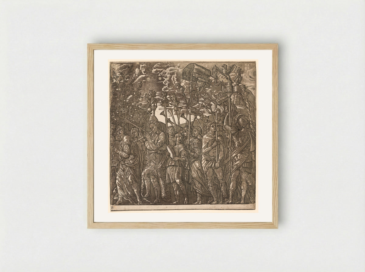 The Triumph of Julius Caesar: Soldiers Carrying Banners and Standards - Andrea Andreani - Framed Print Wood