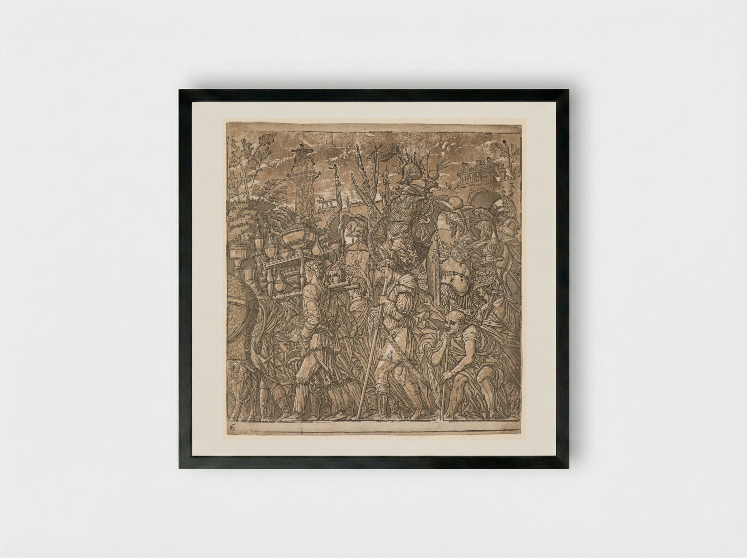 The Triumph of Julius Caesar: Soldiers Carrying Vases and Trophies of War - Andrea Andreani - Framed Print Black