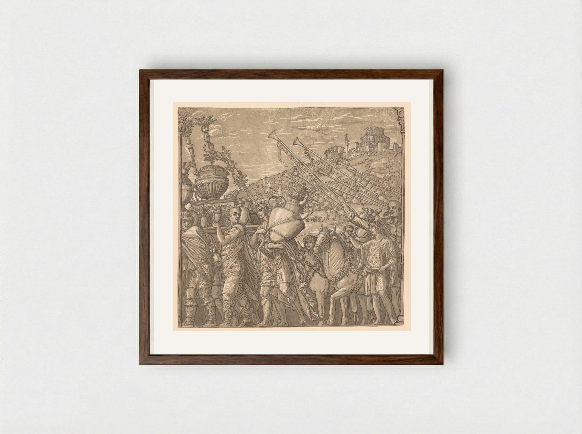 The Triumph of Julius Caesar: Soldiers Carrying Vases - Andrea Andreani - Framed Print Dark Wood